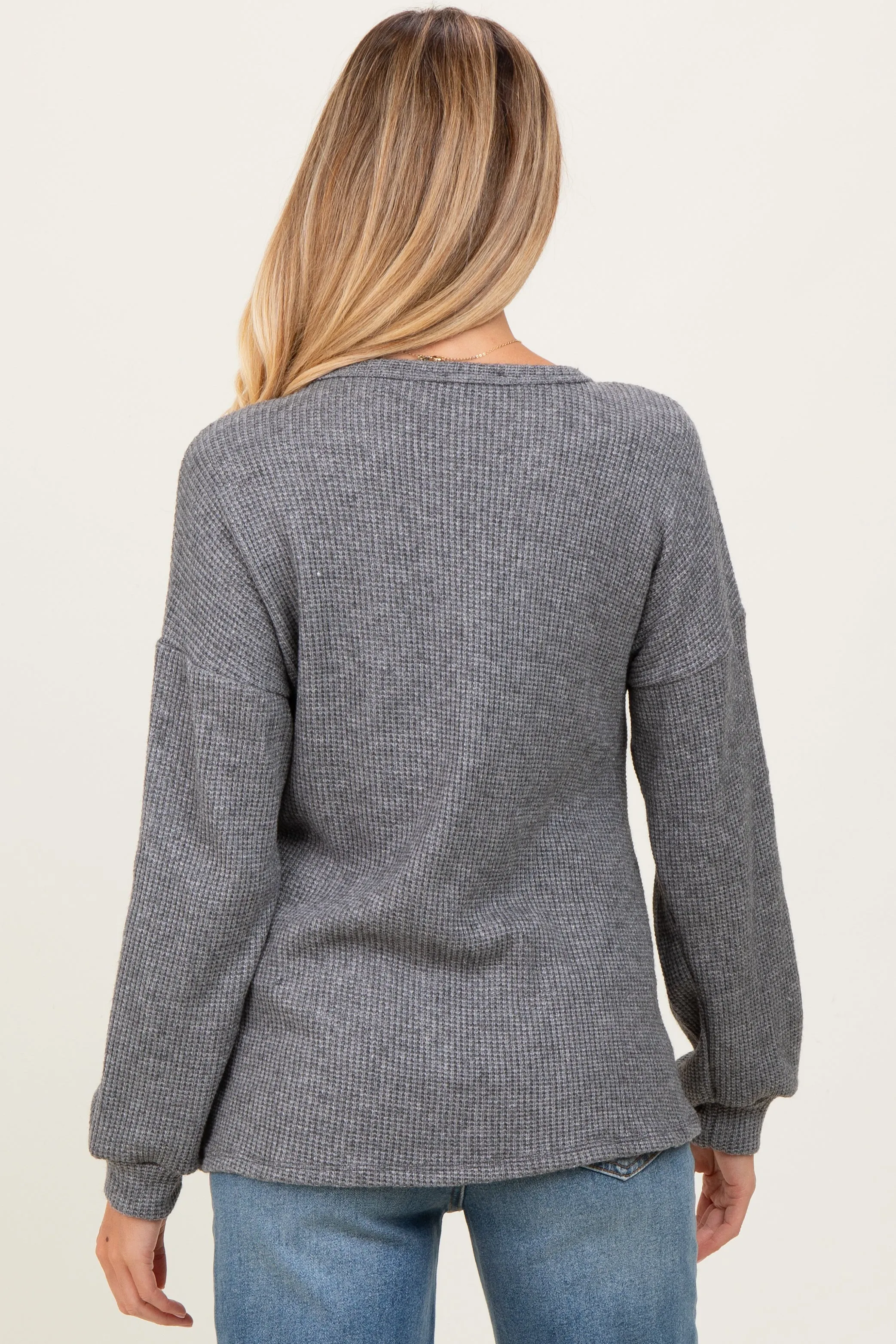 Charcoal Puff Sleeve Solid Maternity Sweater Top sold by Pinkblush product image thumbnail 2