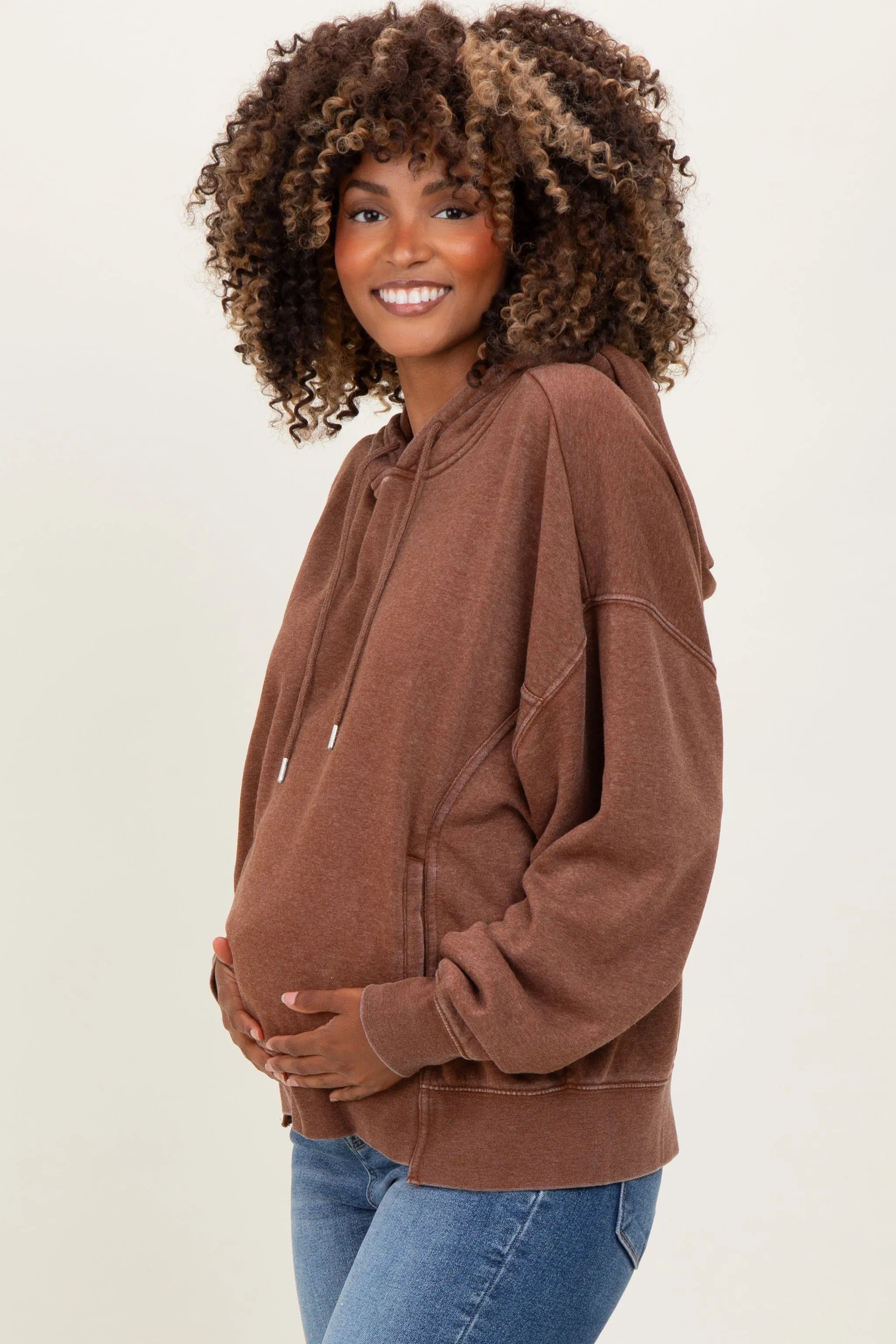 Camel Drop Shoulder Long Sleeve Oversized Maternity Hoodie sold by Pinkblush product image thumbnail 2