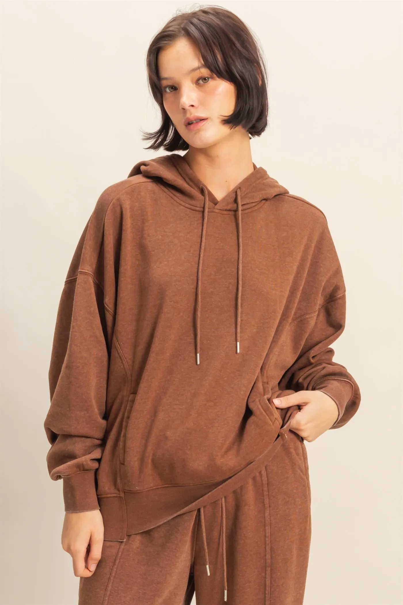 Camel Drop Shoulder Long Sleeve Oversized Maternity Hoodie sold by Pinkblush product image thumbnail 4