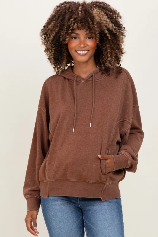Camel Drop Shoulder Long Sleeve Oversized Maternity Hoodie sold by Pinkblush