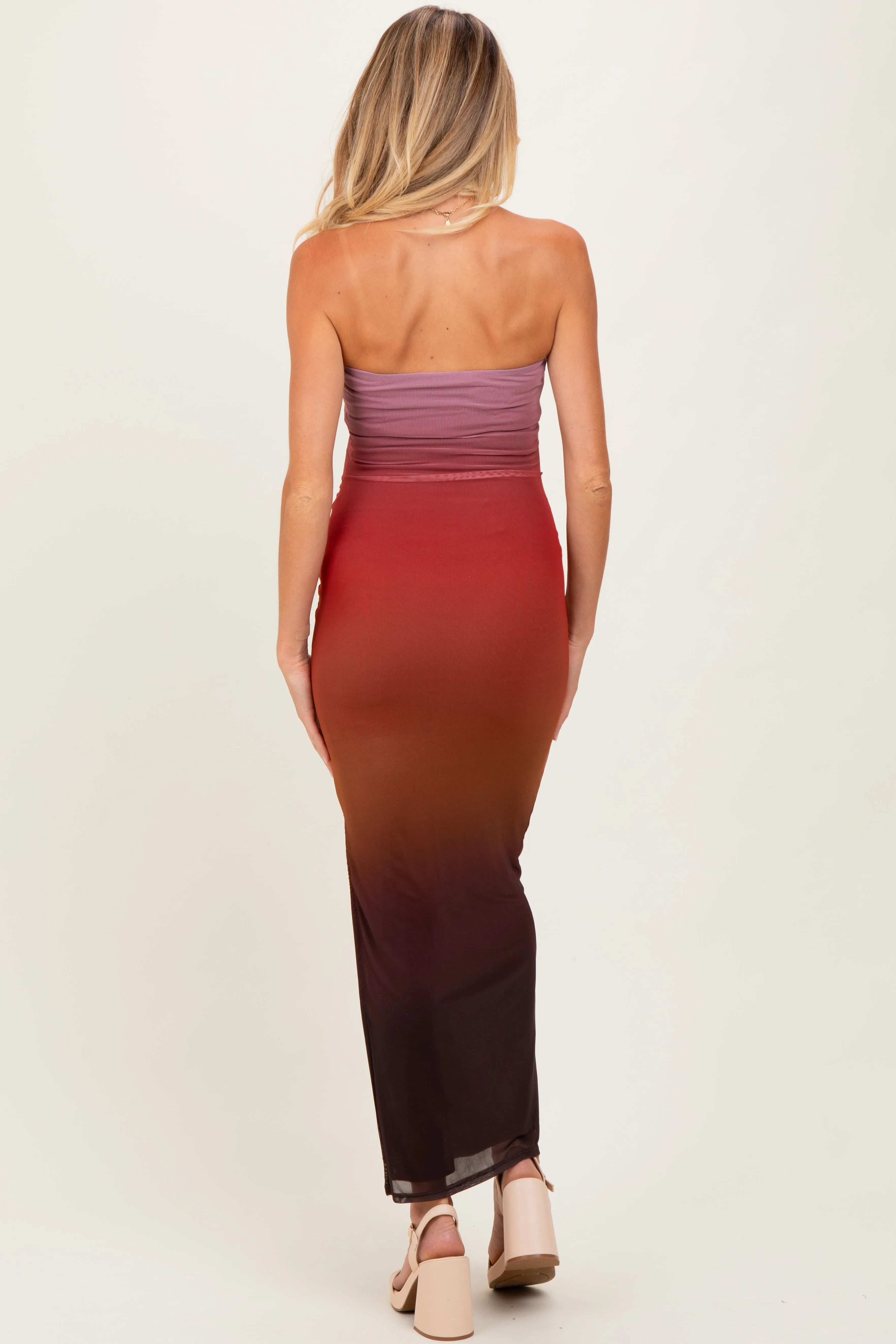 Mauve Ombre Mesh Strapless Maternity Maxi Dress sold by Pinkblush product image thumbnail 4