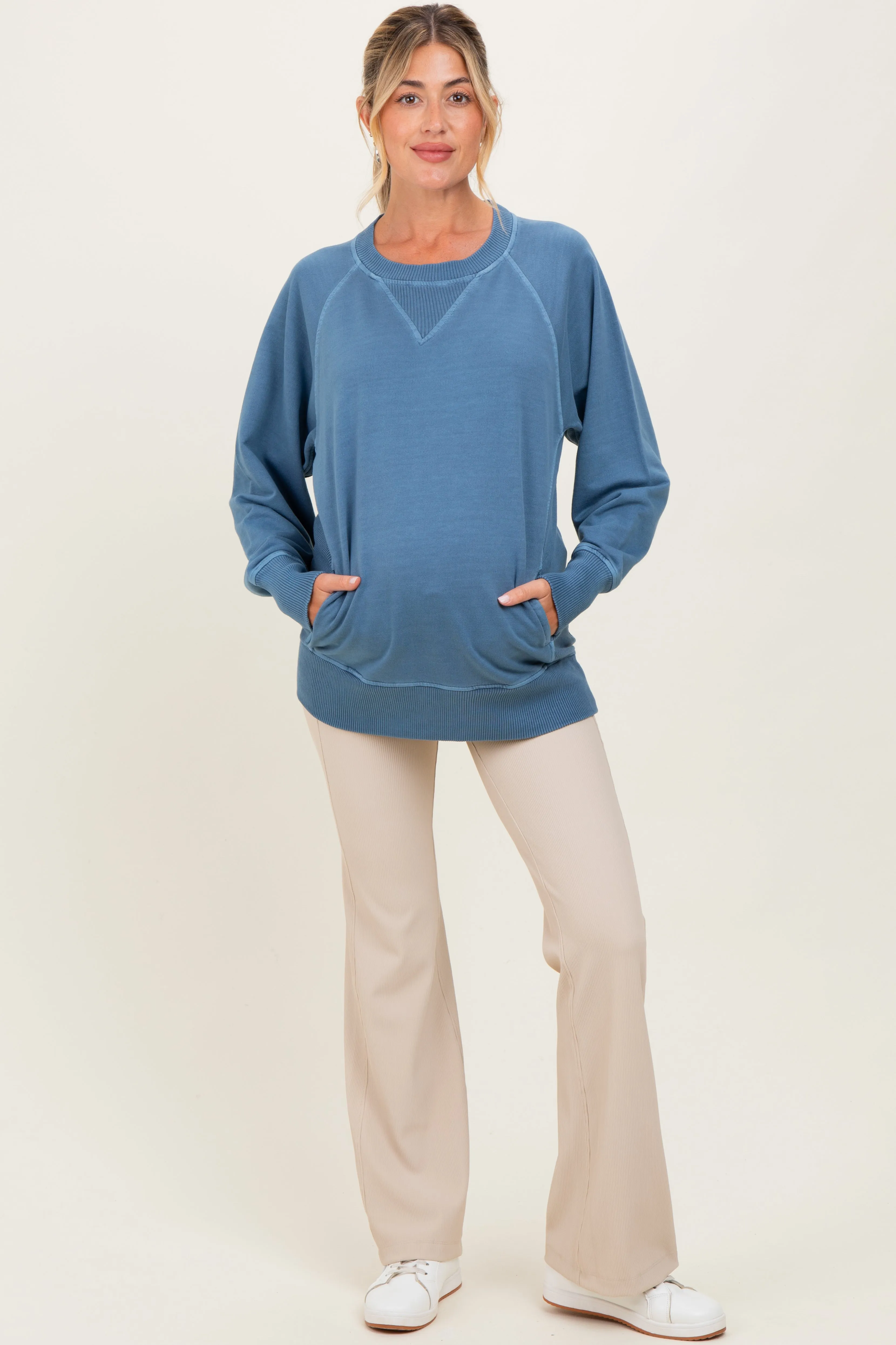 Blue Vintage Wash French Terry Maternity Pullover sold by Pinkblush product image thumbnail 2