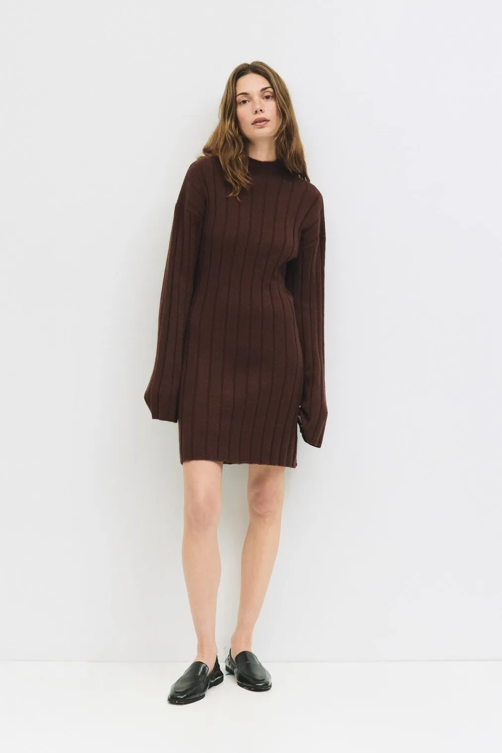 Brown Wide Rib Mock Neck Maternity Sweater Mini Dress sold by Pinkblush product image thumbnail 5