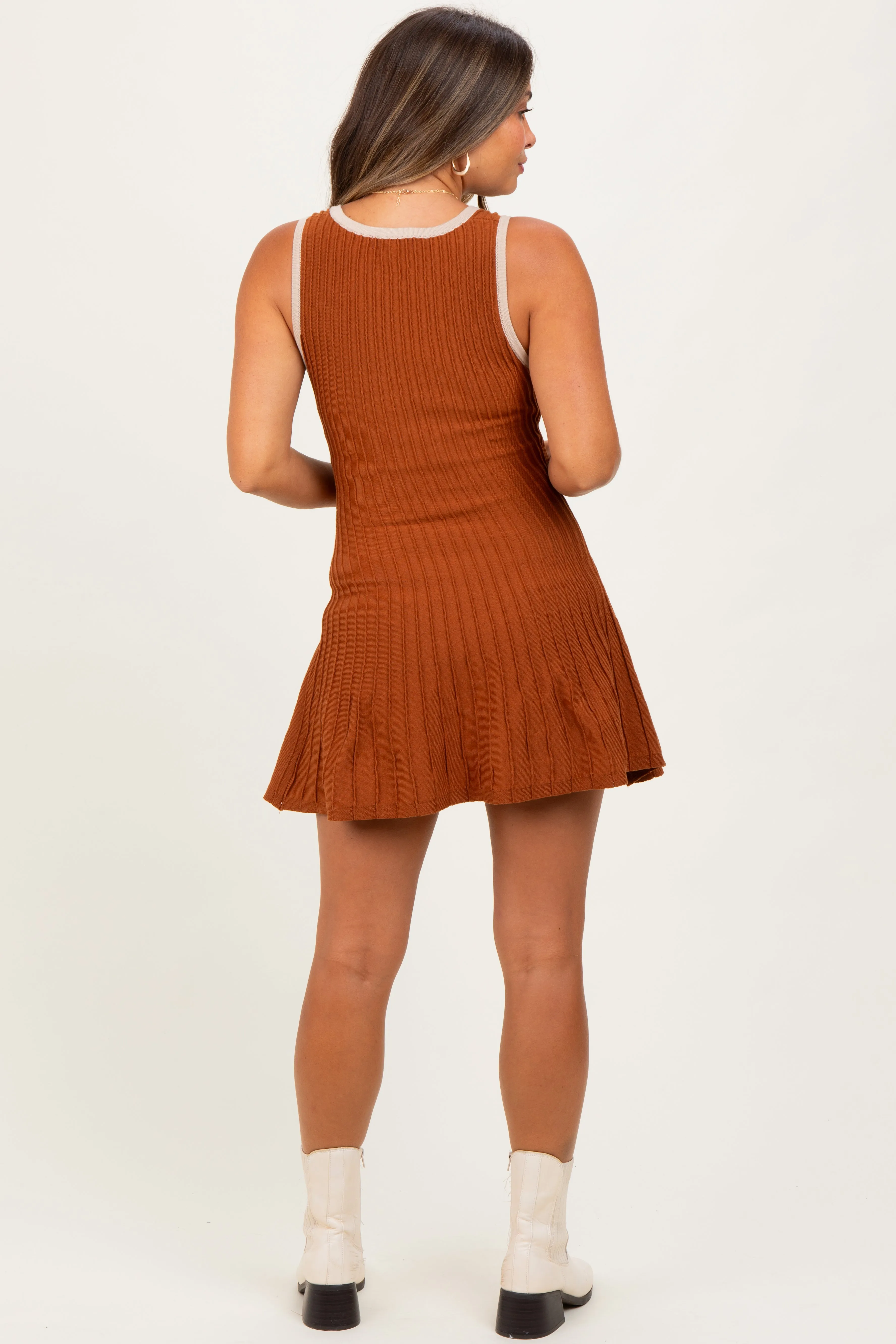 Rust Sleeveless Ribbed Flare Maternity Dress sold by Pinkblush product image thumbnail 2