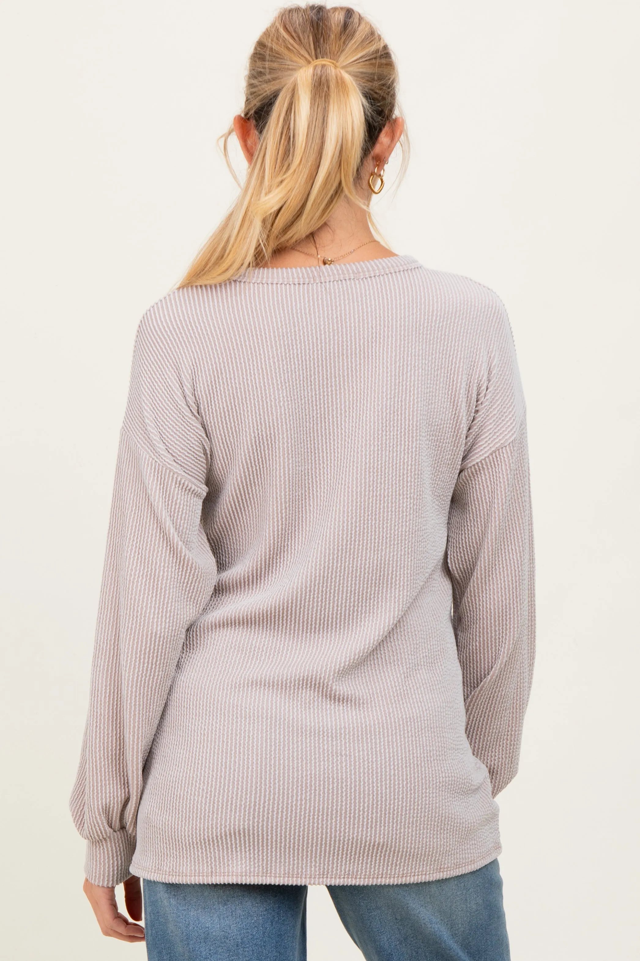 Beige Puff Sleeve Solid Ribbed Maternity Top sold by Pinkblush product image thumbnail 3