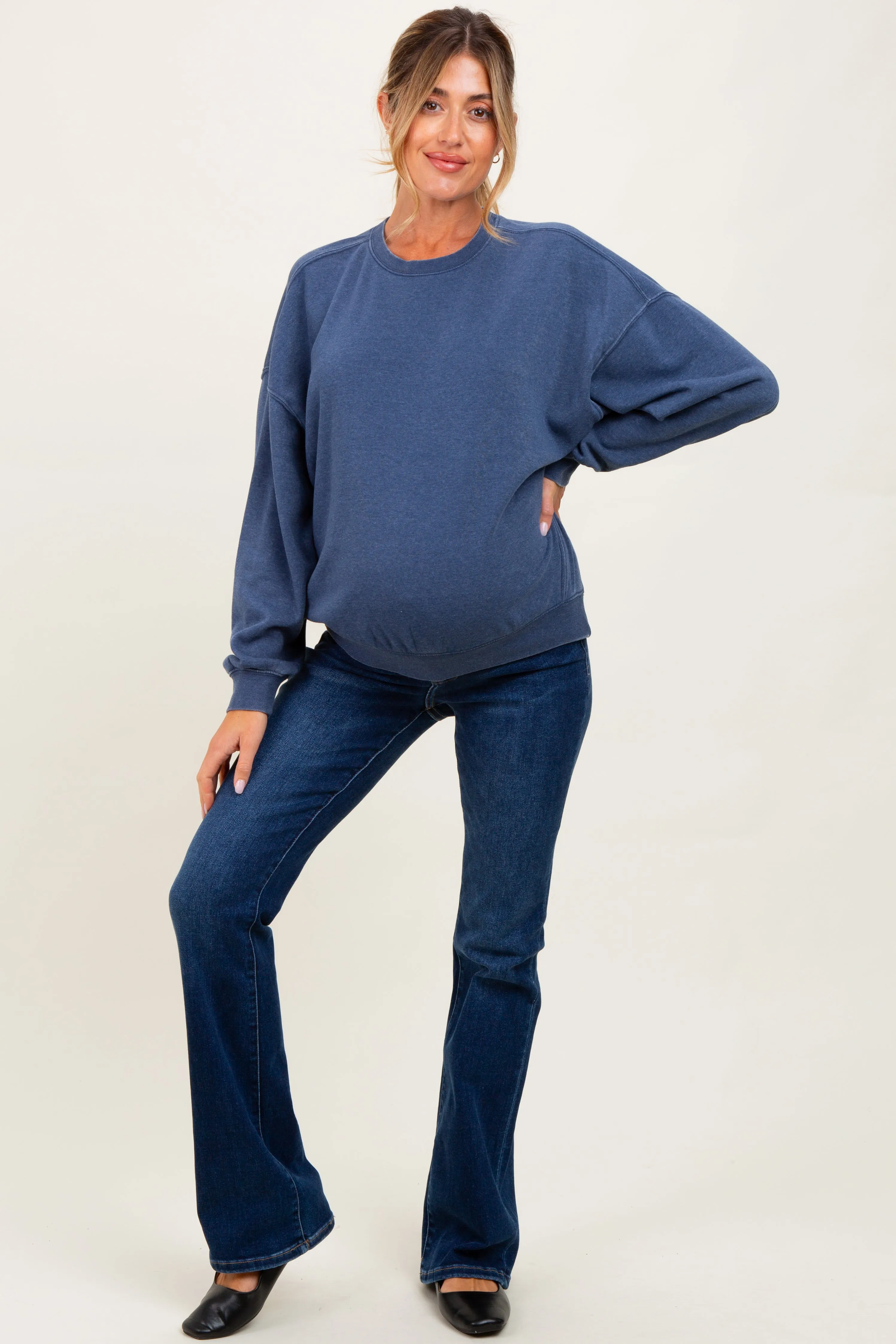 Navy Long Sleeve Maternity Sweatshirt sold by Pinkblush product image thumbnail 2