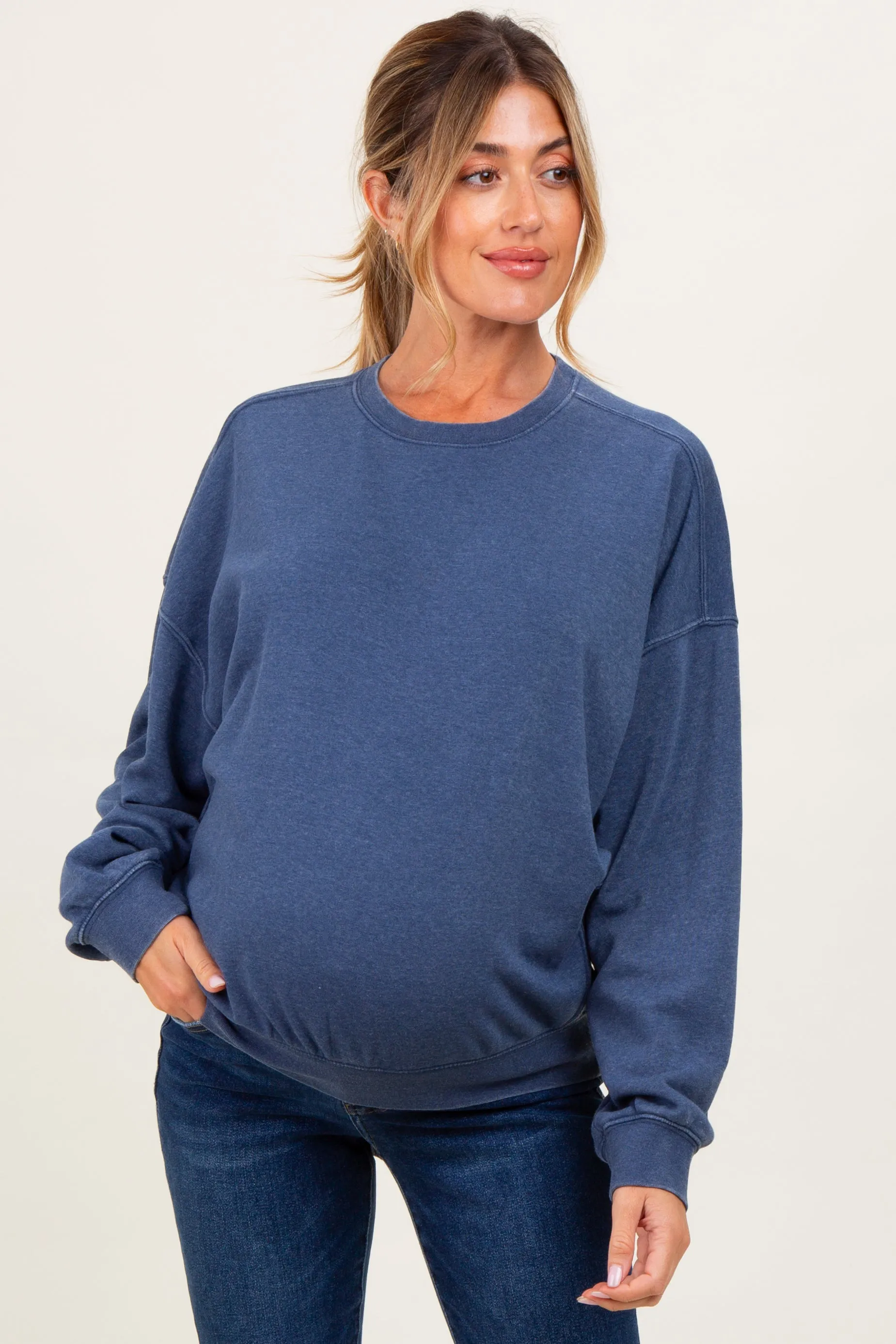 Navy Long Sleeve Maternity Sweatshirt sold by Pinkblush