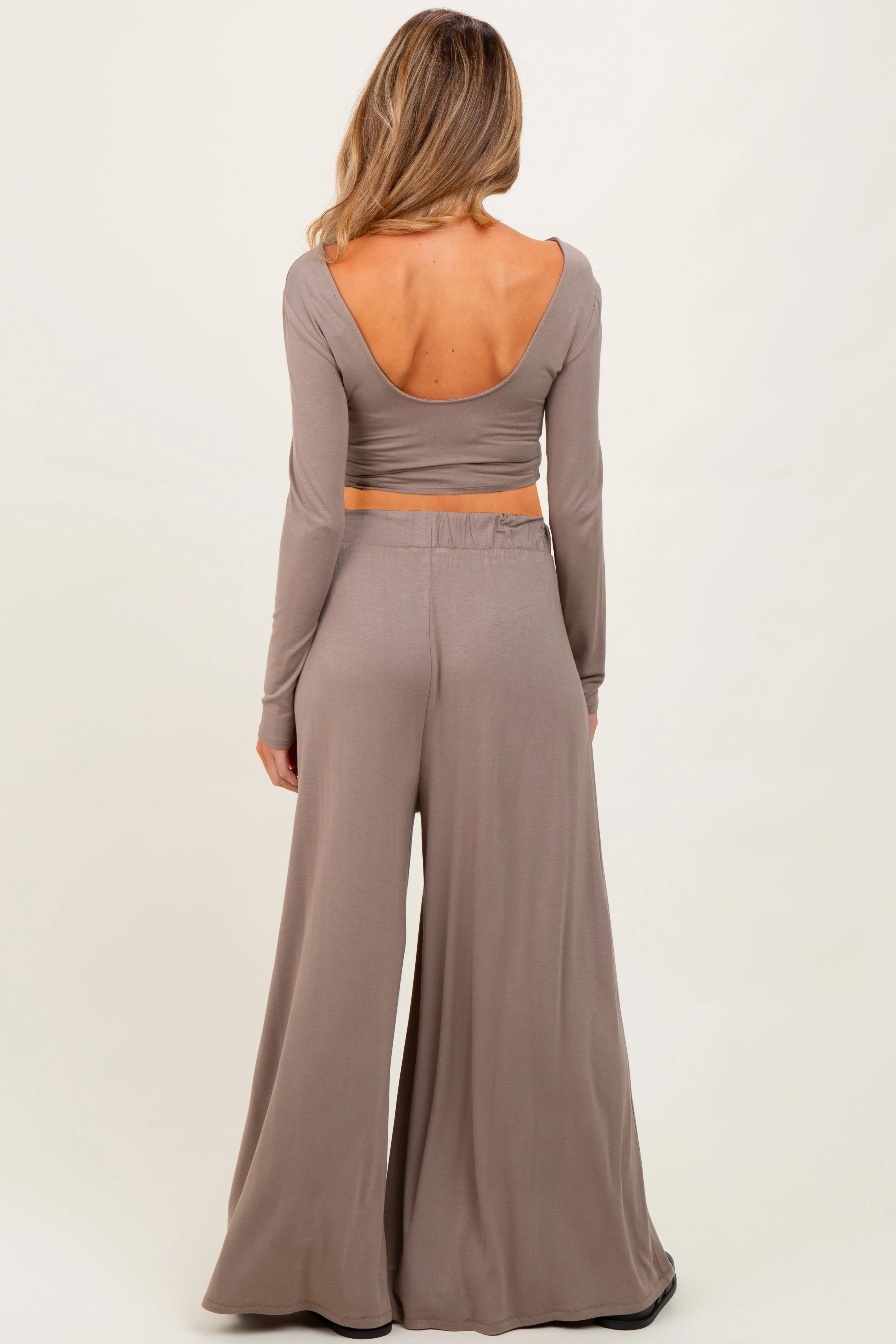 Mocha Long-Sleeve Crop Top And Maxi Pants Maternity Set sold by Pinkblush product image thumbnail 2