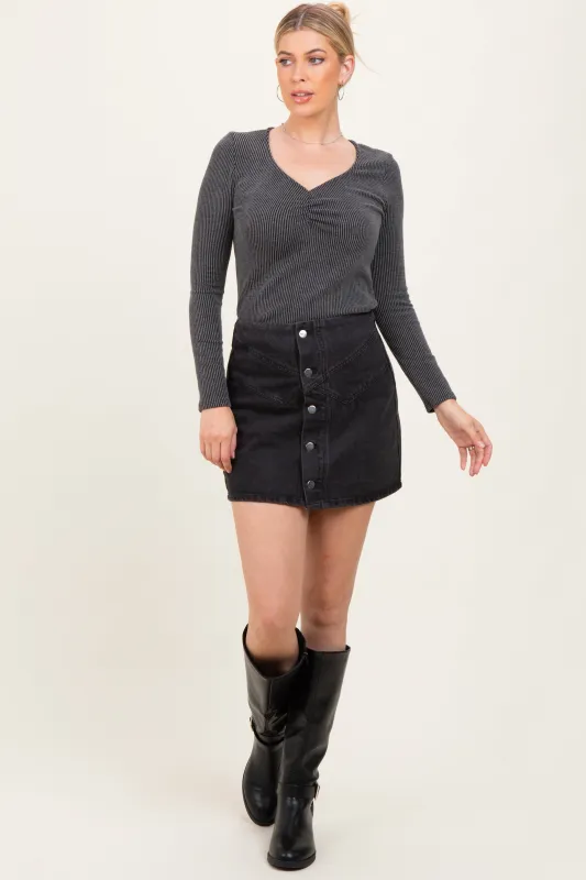 Charcoal Sweetheart Ribbed Long Sleeve Top sold by Pinkblush