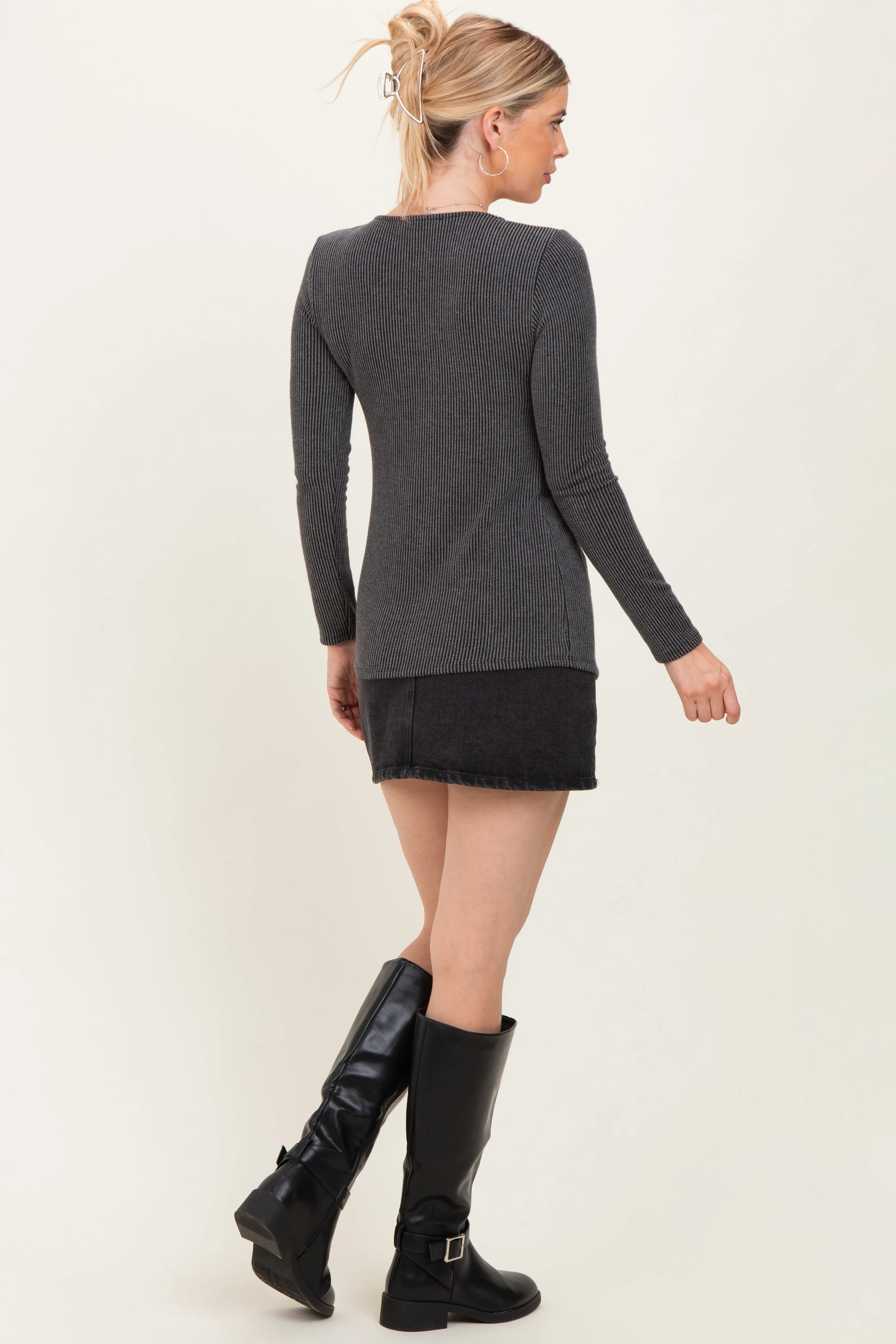 Charcoal Sweetheart Ribbed Long Sleeve Top sold by Pinkblush product image thumbnail 4