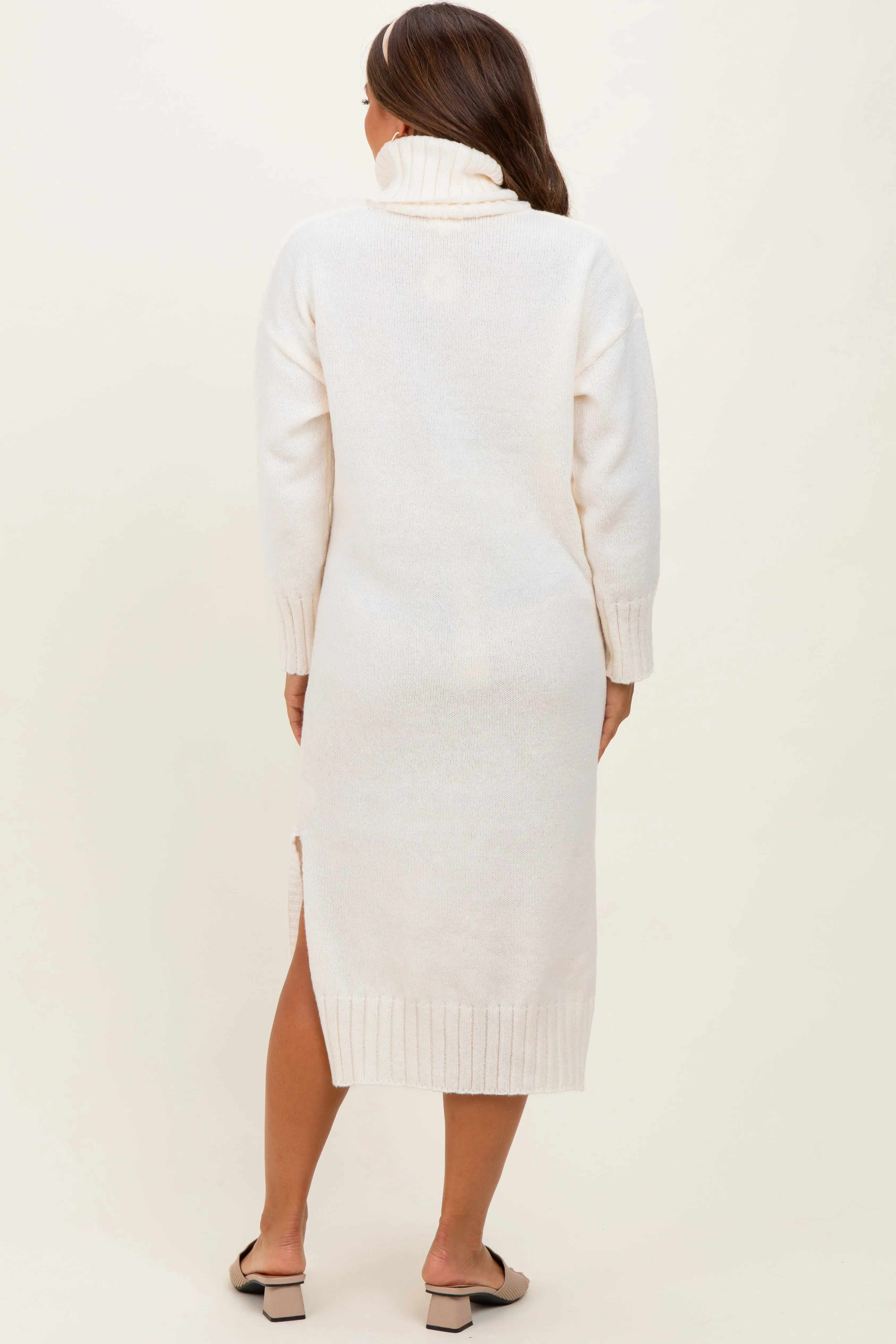 Cream Turtleneck Chunky Knit Maternity Midi Sweater Dress sold by Pinkblush product image thumbnail 3