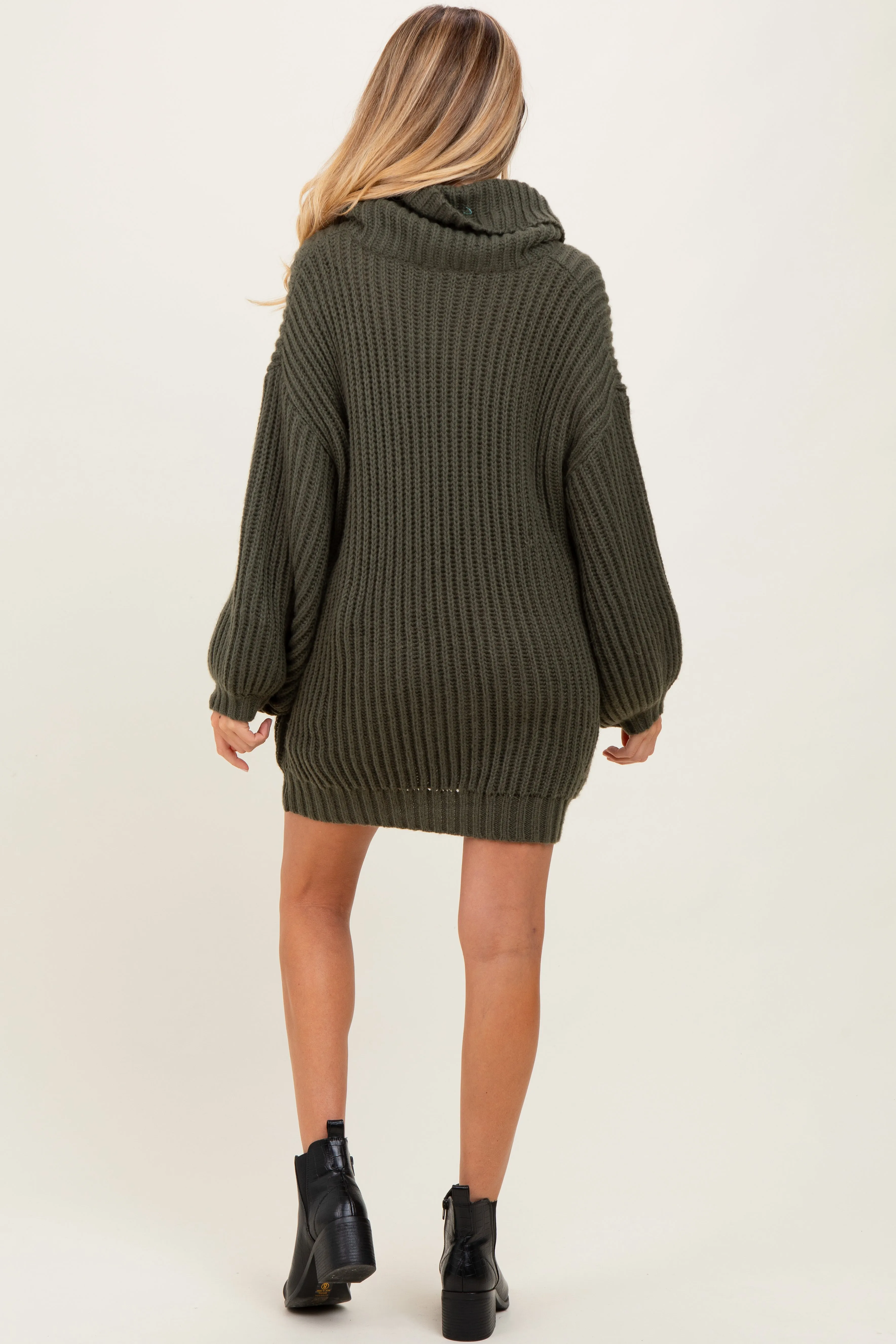 Olive Turtleneck Puff Sleeve Maternity Sweater Dress sold by Pinkblush product image thumbnail 3