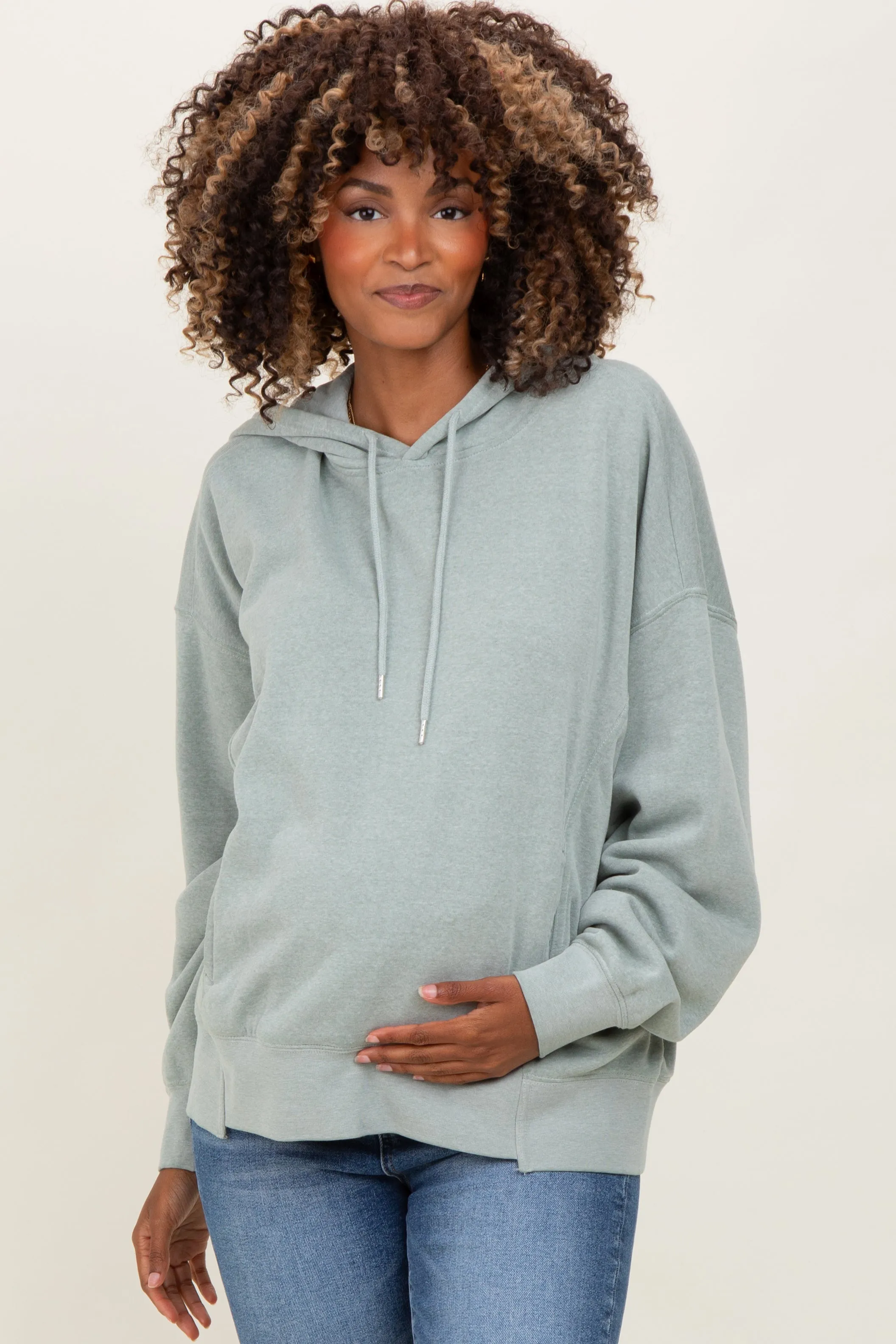 Sage Green Drop Shoulder Long Sleeve Oversized Maternity Hoodie sold by Pinkblush product image thumbnail 2