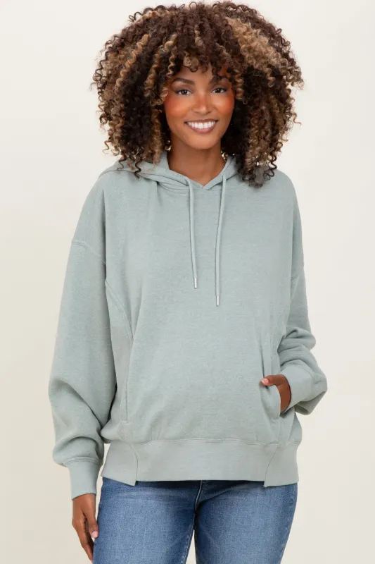 Sage Green Drop Shoulder Long Sleeve Oversized Maternity Hoodie sold by Pinkblush