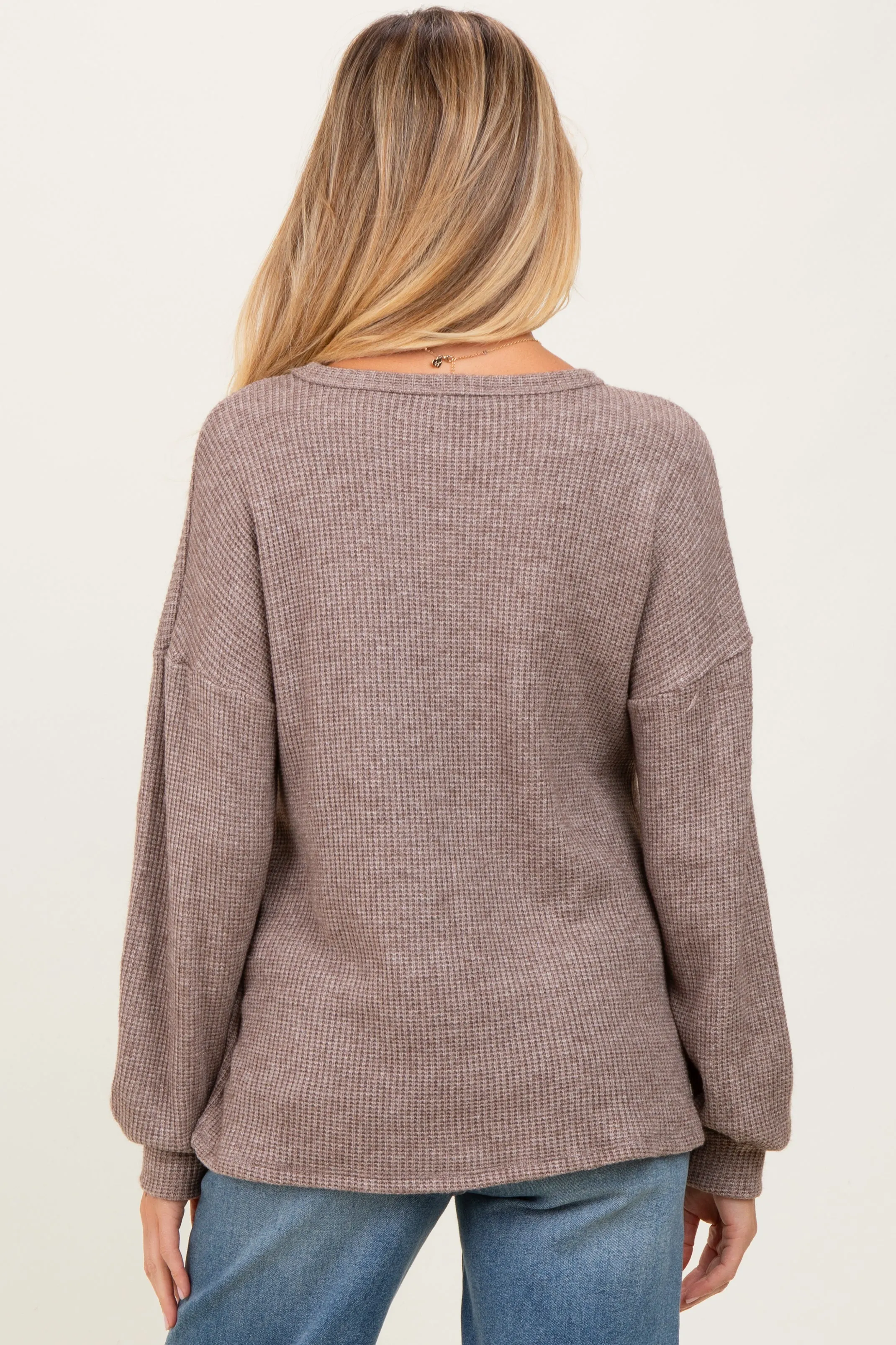 Mocha Puff Sleeve Solid Maternity Sweater Top sold by Pinkblush product image thumbnail 4