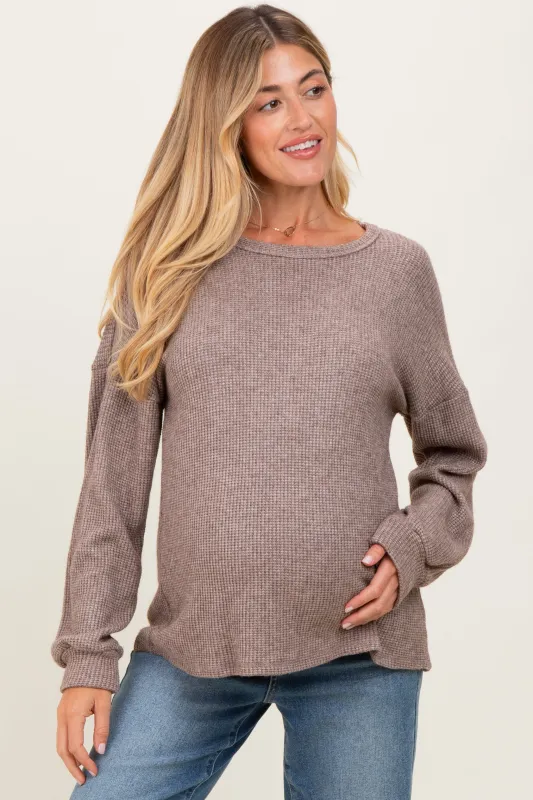 Mocha Puff Sleeve Solid Maternity Sweater Top sold by Pinkblush