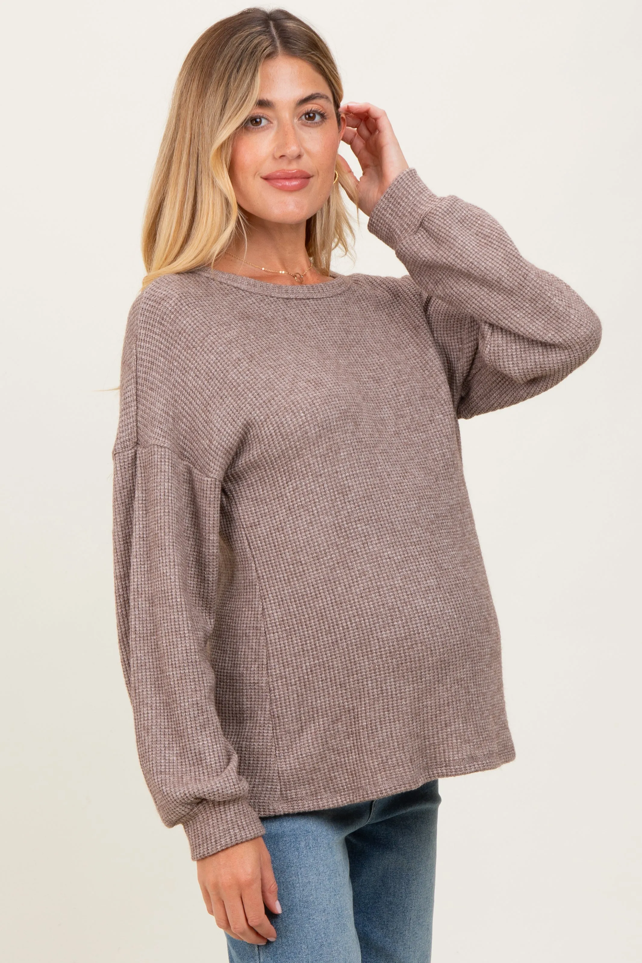 Mocha Puff Sleeve Solid Maternity Sweater Top sold by Pinkblush product image thumbnail 3