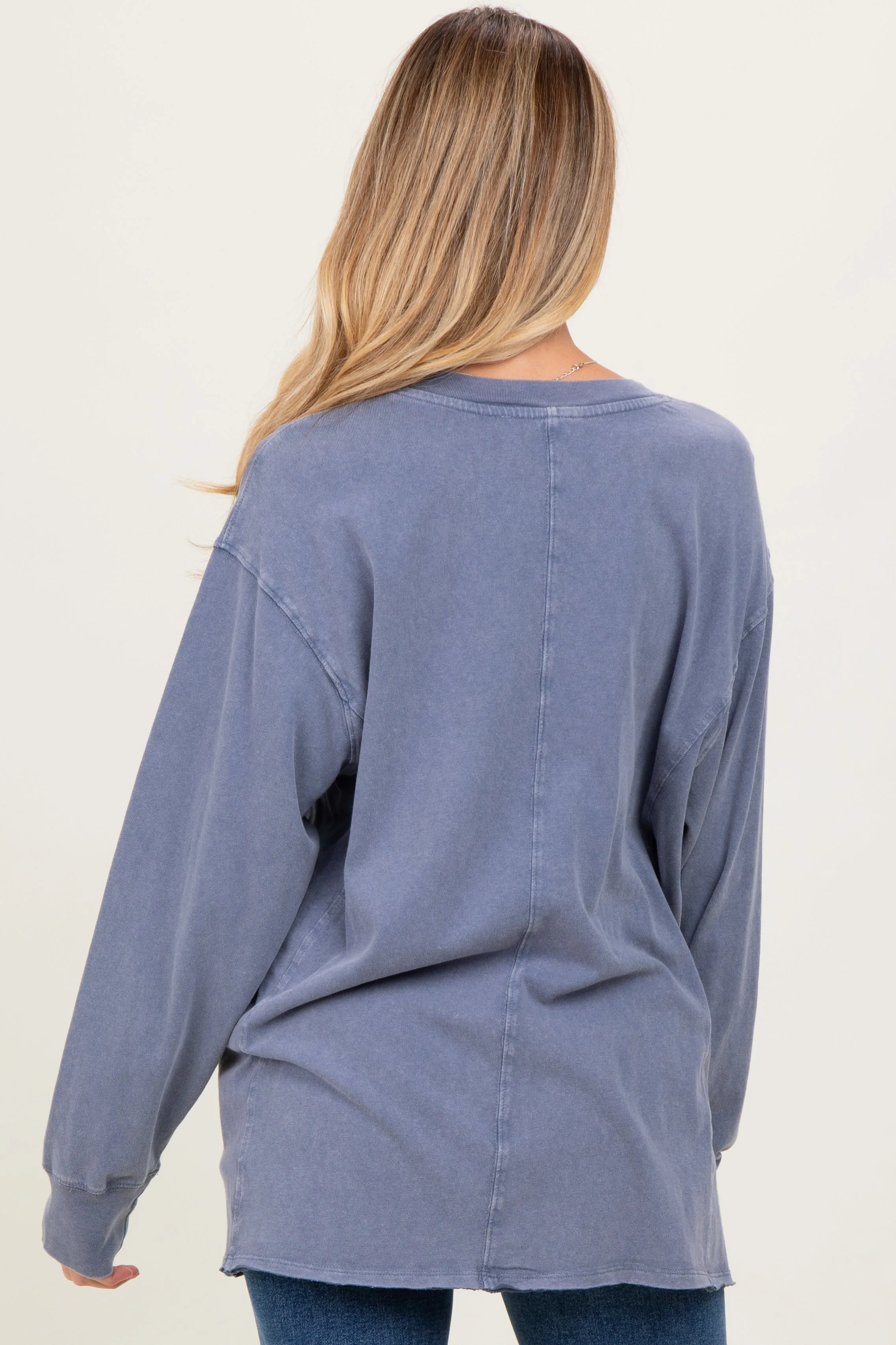 Navy Mineral Washed Drop Shoulder Long Sleeve Maternity Top sold by Pinkblush product image thumbnail 4