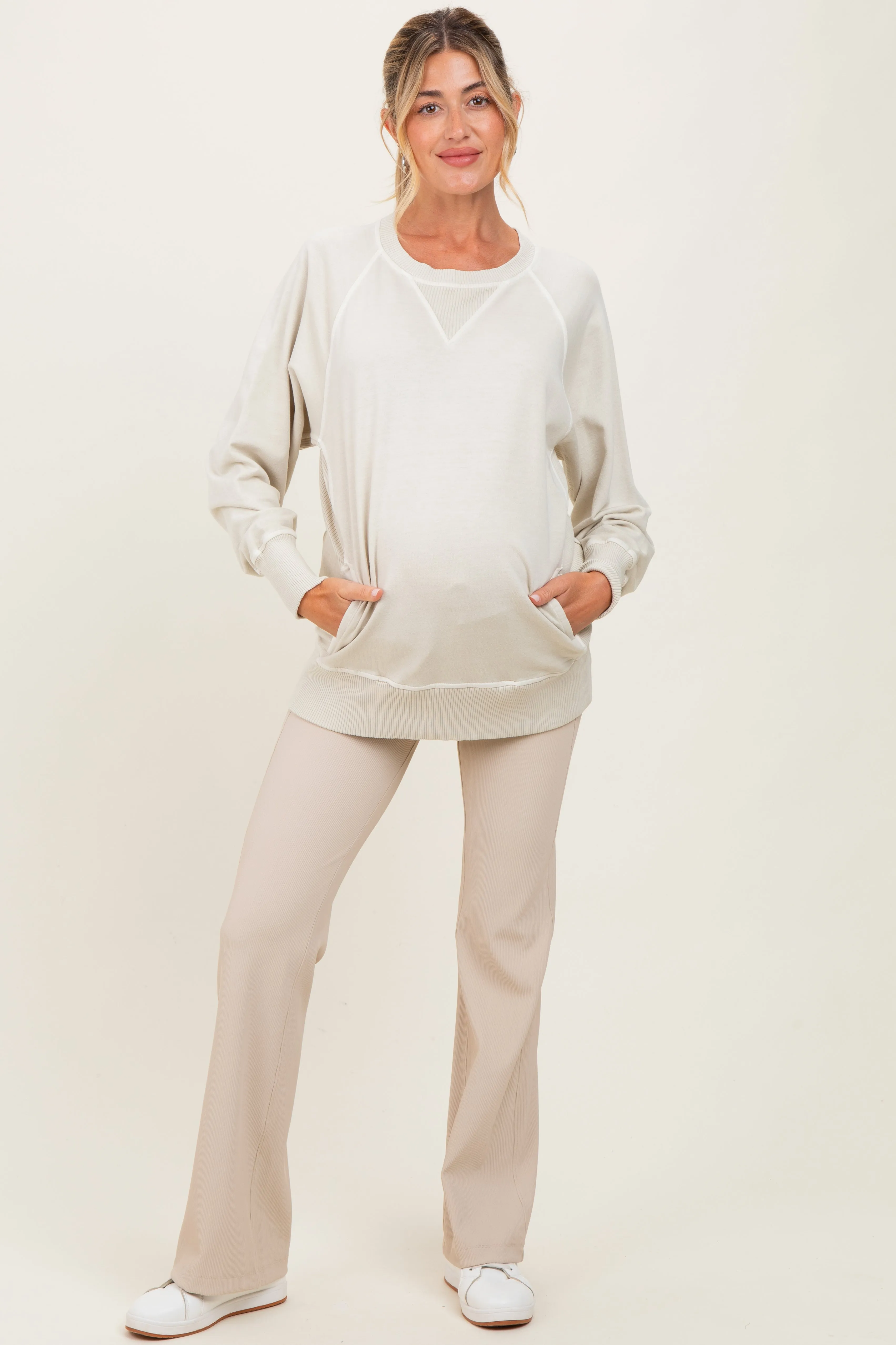 Cream Vintage Wash French Terry Maternity Pullover sold by Pinkblush product image thumbnail 2