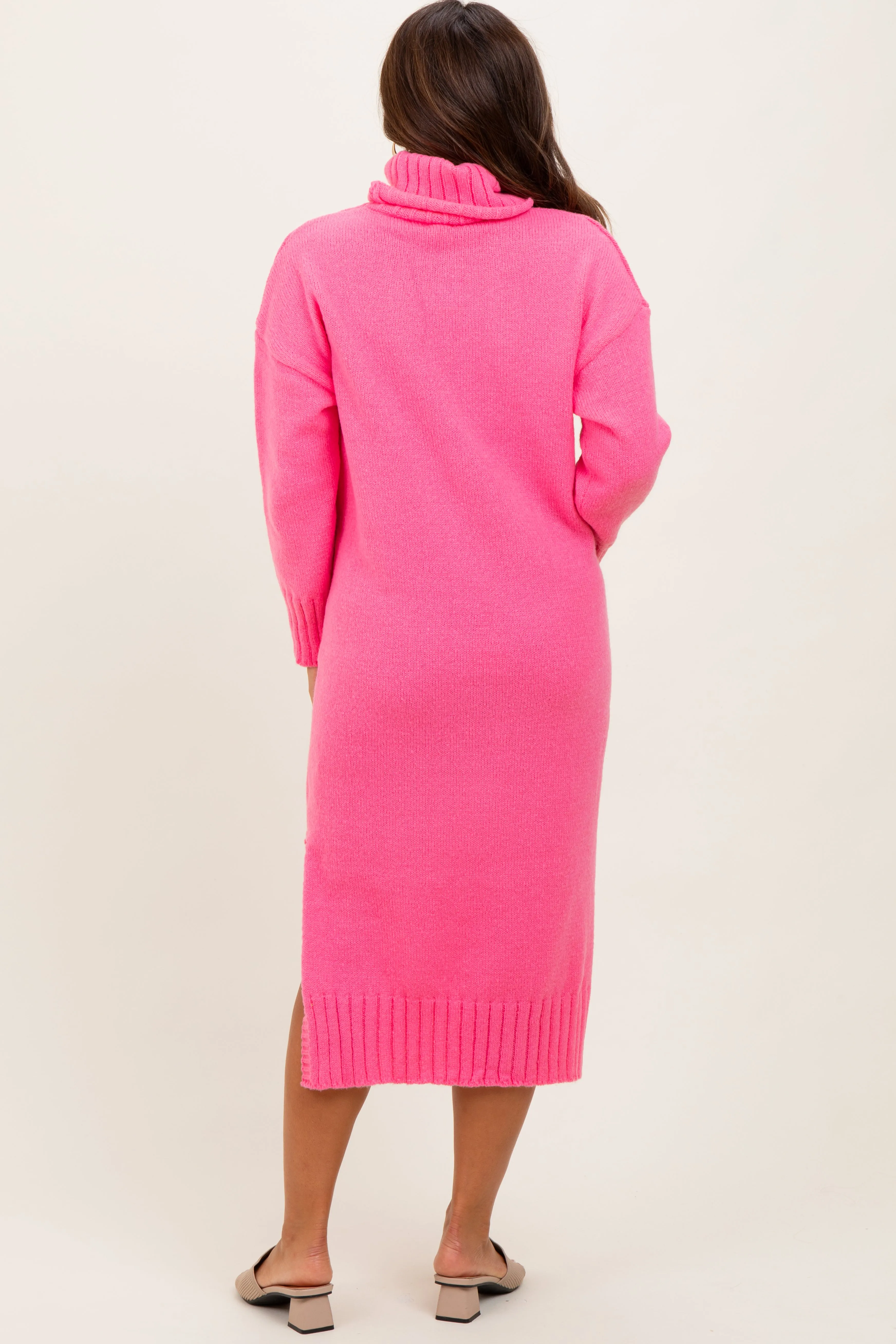 Pink Turtleneck Chunky Knit Maternity Midi Sweater Dress sold by Pinkblush product image thumbnail 3