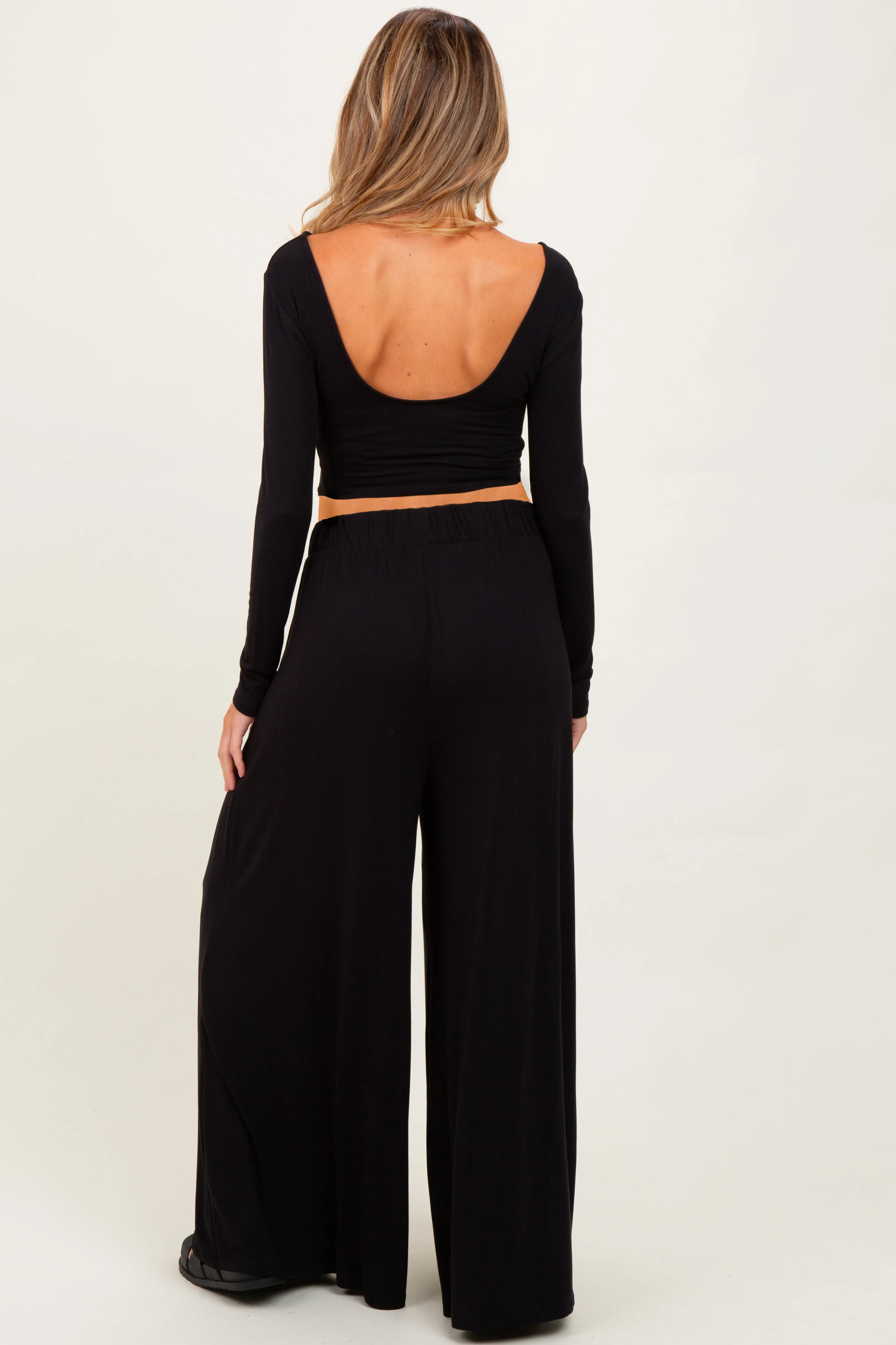 Black Long-Sleeve Crop Top And Maxi Pants Maternity Set sold by Pinkblush product image thumbnail 2