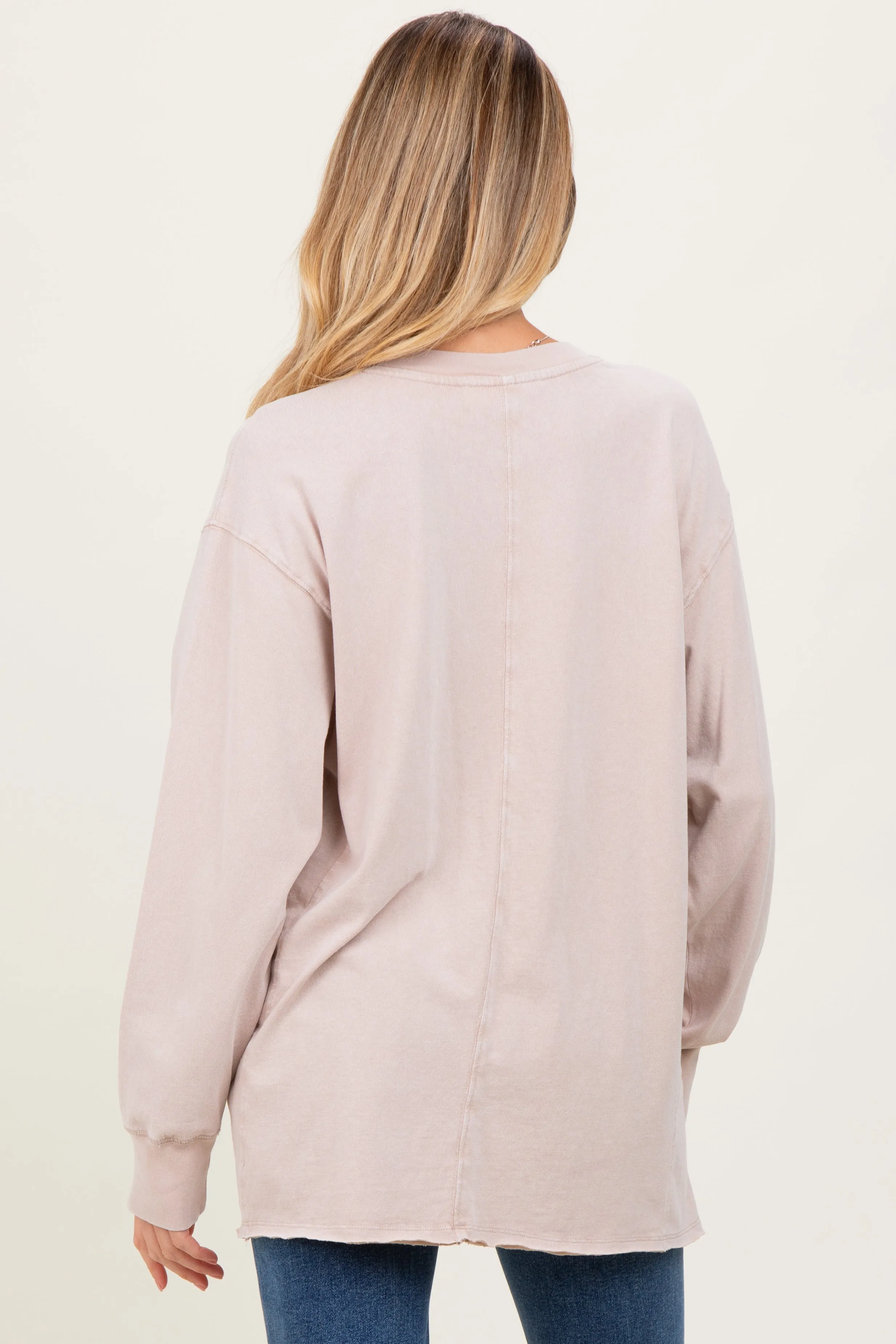 Beige Mineral Washed Drop Shoulder Long Sleeve Maternity Top sold by Pinkblush product image thumbnail 4