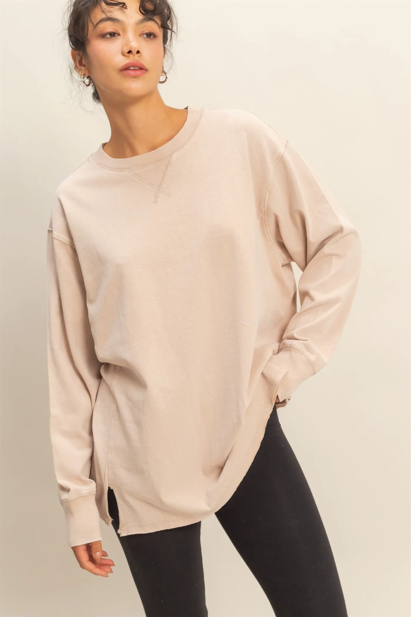 Beige Mineral Washed Drop Shoulder Long Sleeve Maternity Top sold by Pinkblush product image thumbnail 5