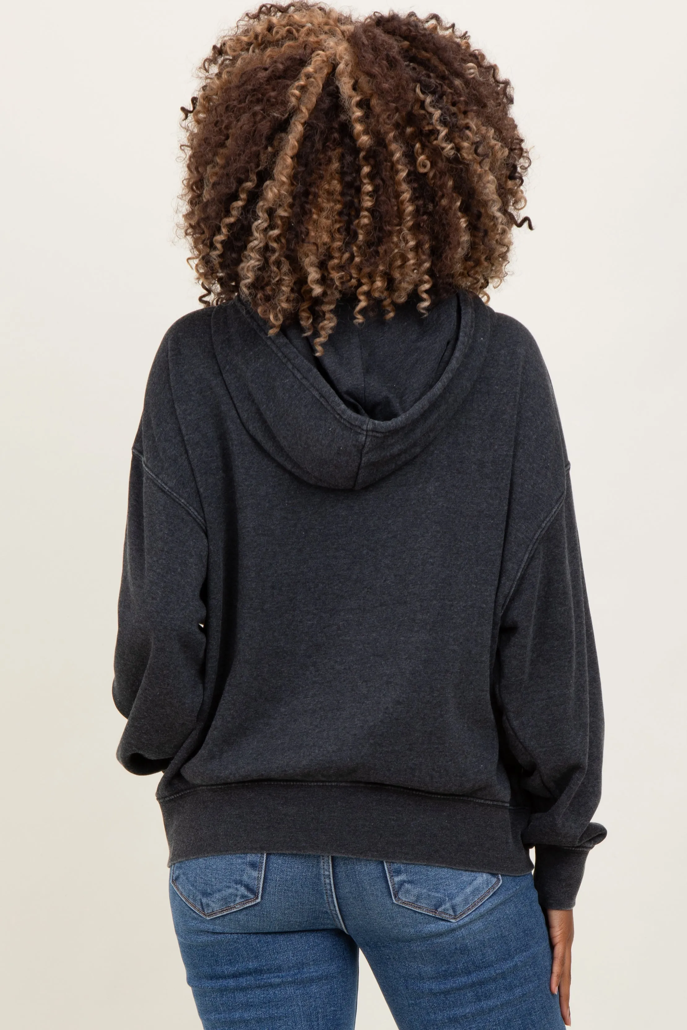 Black Drop Shoulder Long Sleeve Oversized Maternity Hoodie sold by Pinkblush product image thumbnail 3