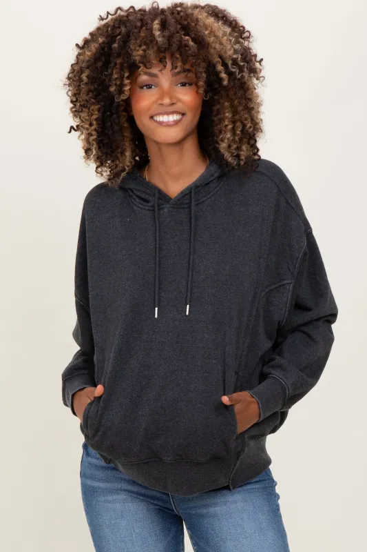 Black Drop Shoulder Long Sleeve Oversized Maternity Hoodie sold by Pinkblush