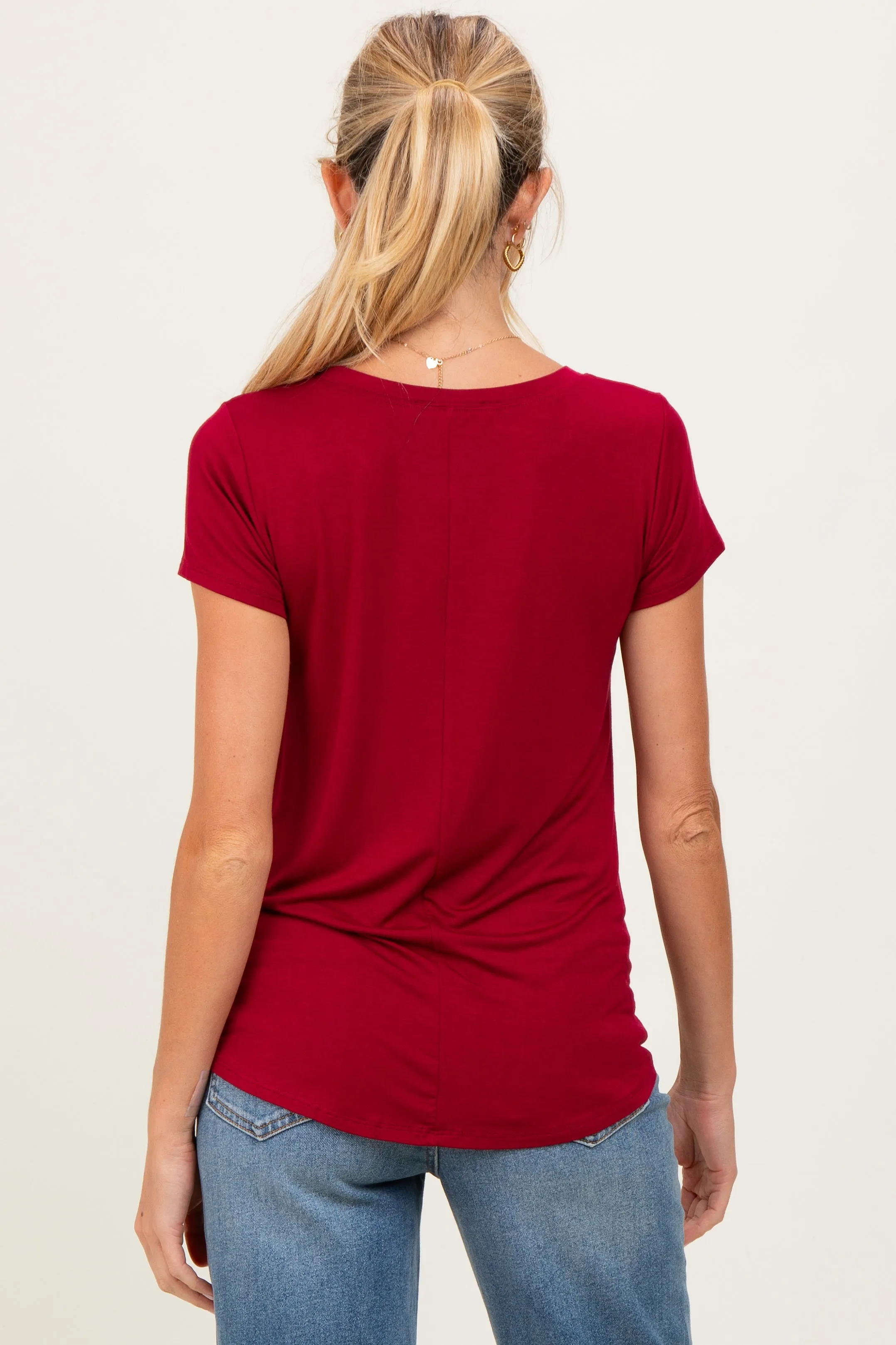 Burgundy Basic Short Sleeve Maternity Top sold by Pinkblush product image thumbnail 3