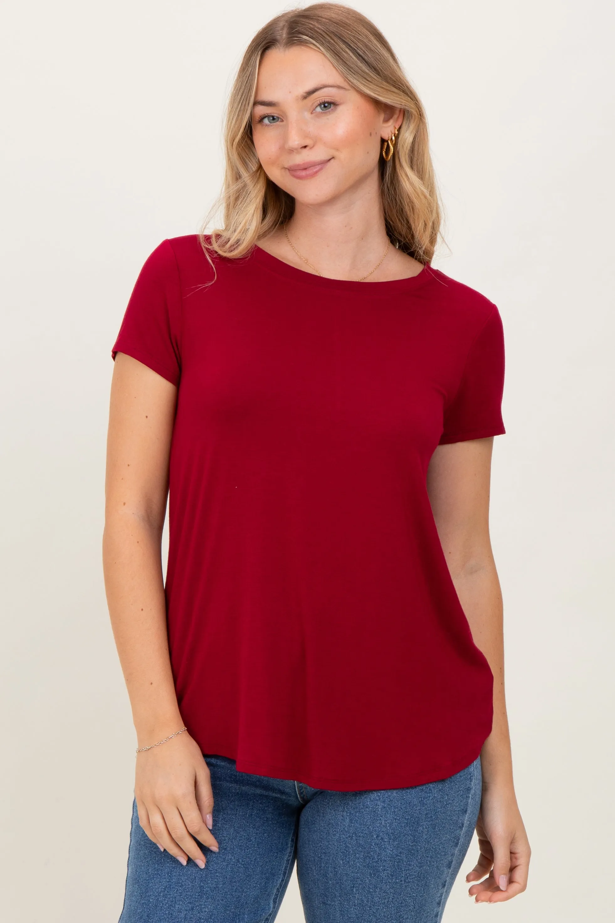 Burgundy Basic Short Sleeve Maternity Top sold by Pinkblush product image thumbnail 4