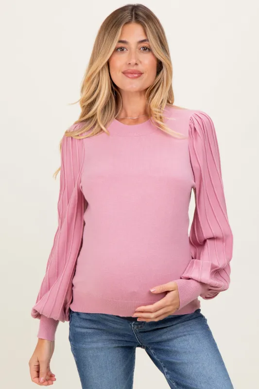 Pink Ribbed Bubble Sleeve Maternity Knit Top sold by Pinkblush