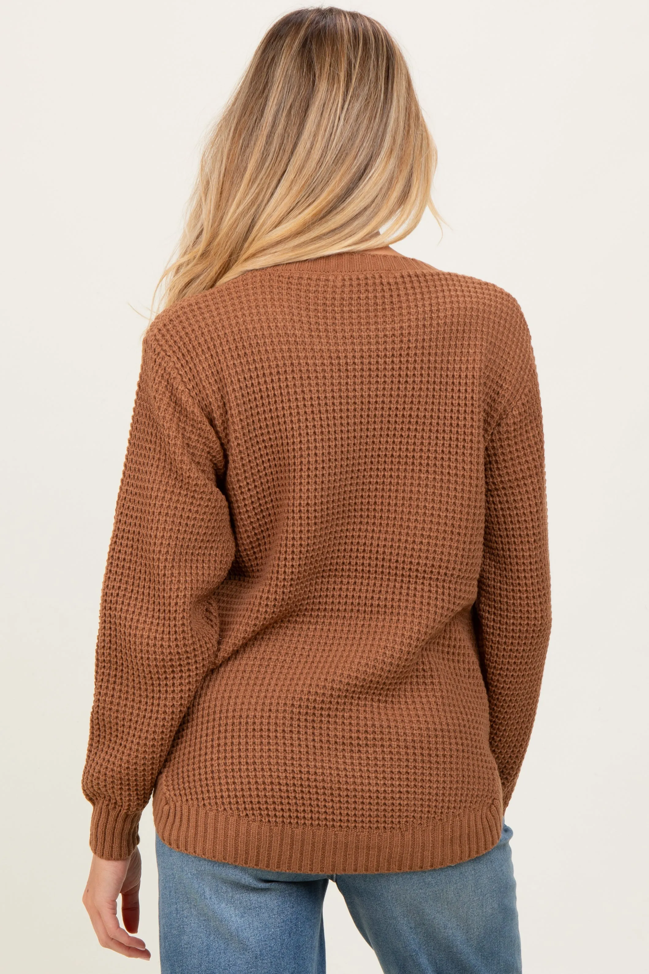 Camel Waffle Knit Rounded Hem Maternity Sweater sold by Pinkblush product image thumbnail 4