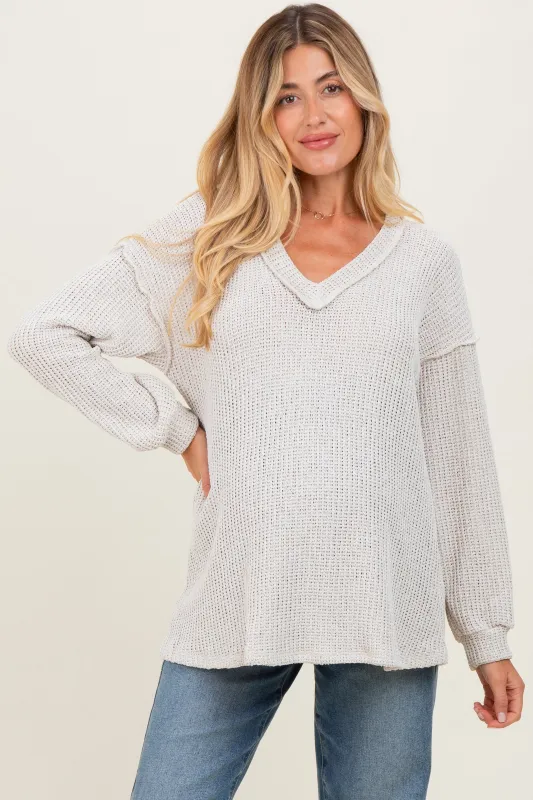 Beige Long Puff Sleeve Solid Oversized Maternity Top sold by Pinkblush