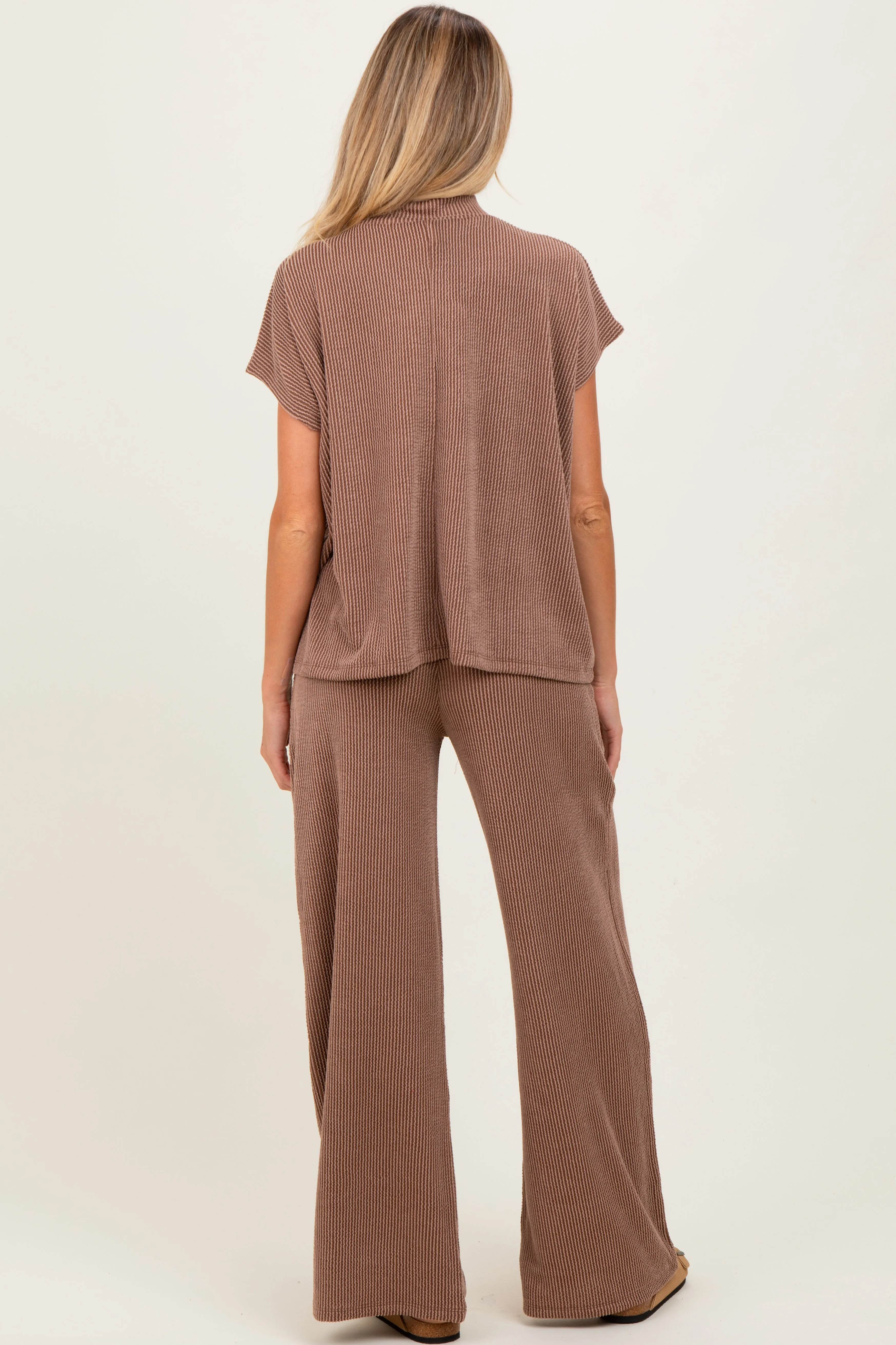 Mocha Textured Rib Mock Neck Short Sleeve Pant Maternity Set sold by Pinkblush product image thumbnail 3