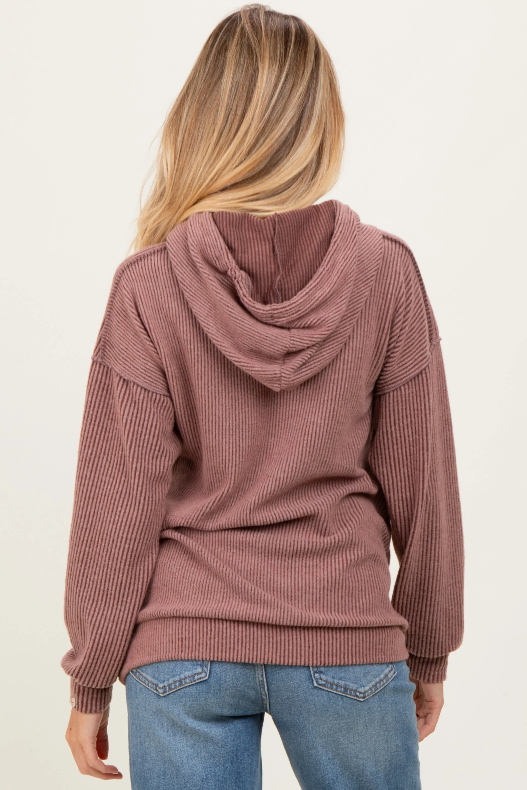 Brown Long Sleeve Brushed Urban Rib Maternity Hoodie Top sold by Pinkblush product image thumbnail 4