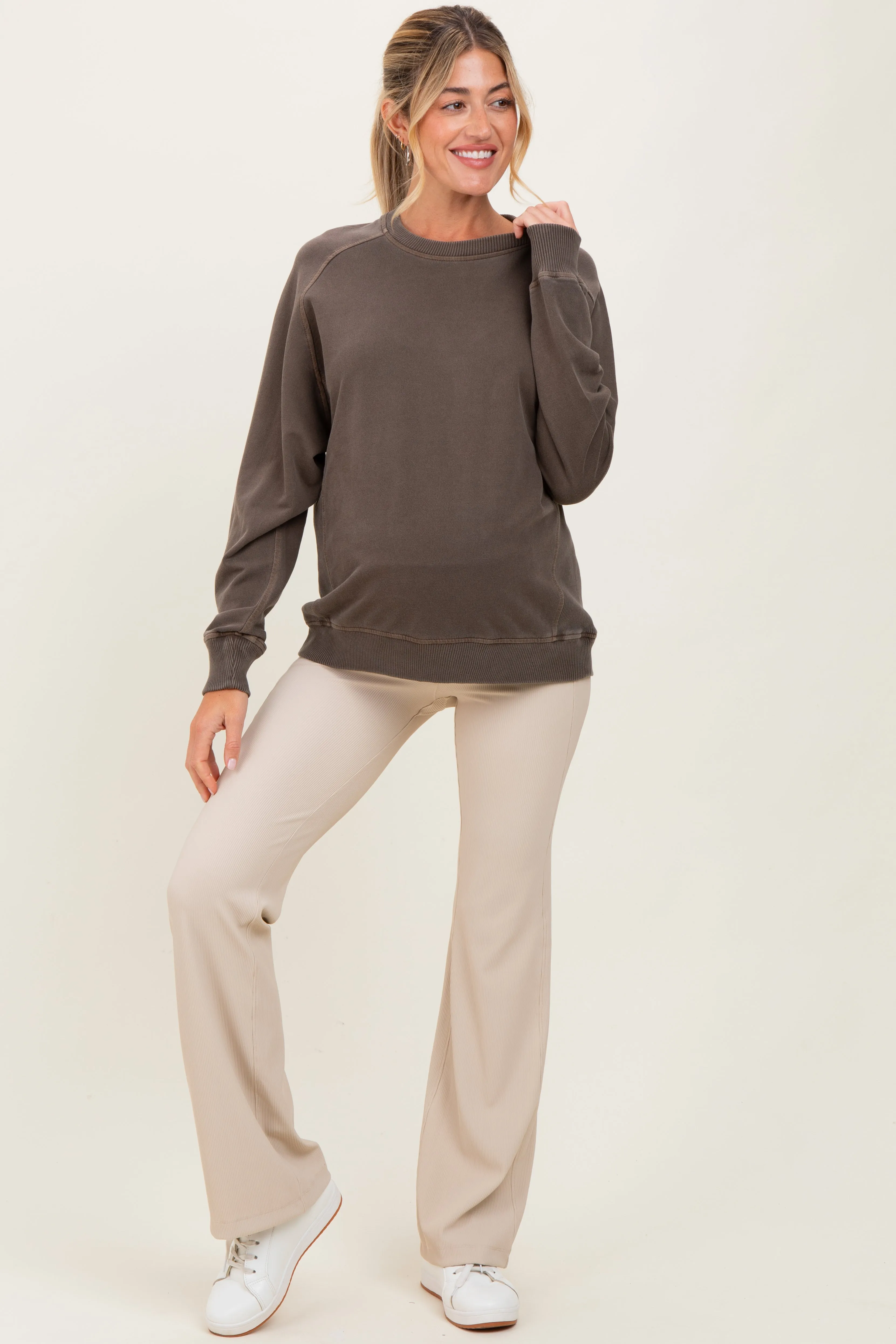 Brown French Terry Vintage Wash Maternity Pullover sold by Pinkblush product image thumbnail 2