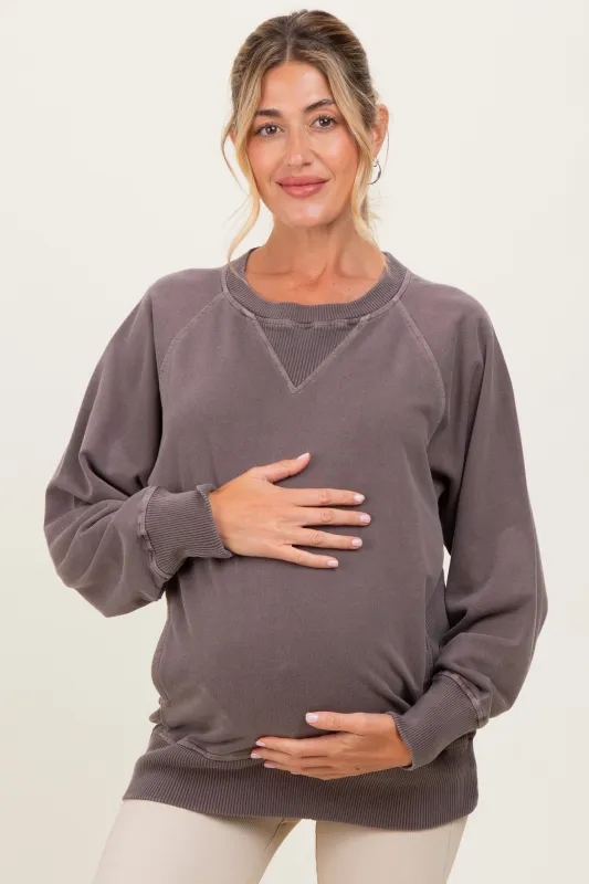 Mocha Vintage Wash French Terry Maternity Pullover sold by Pinkblush