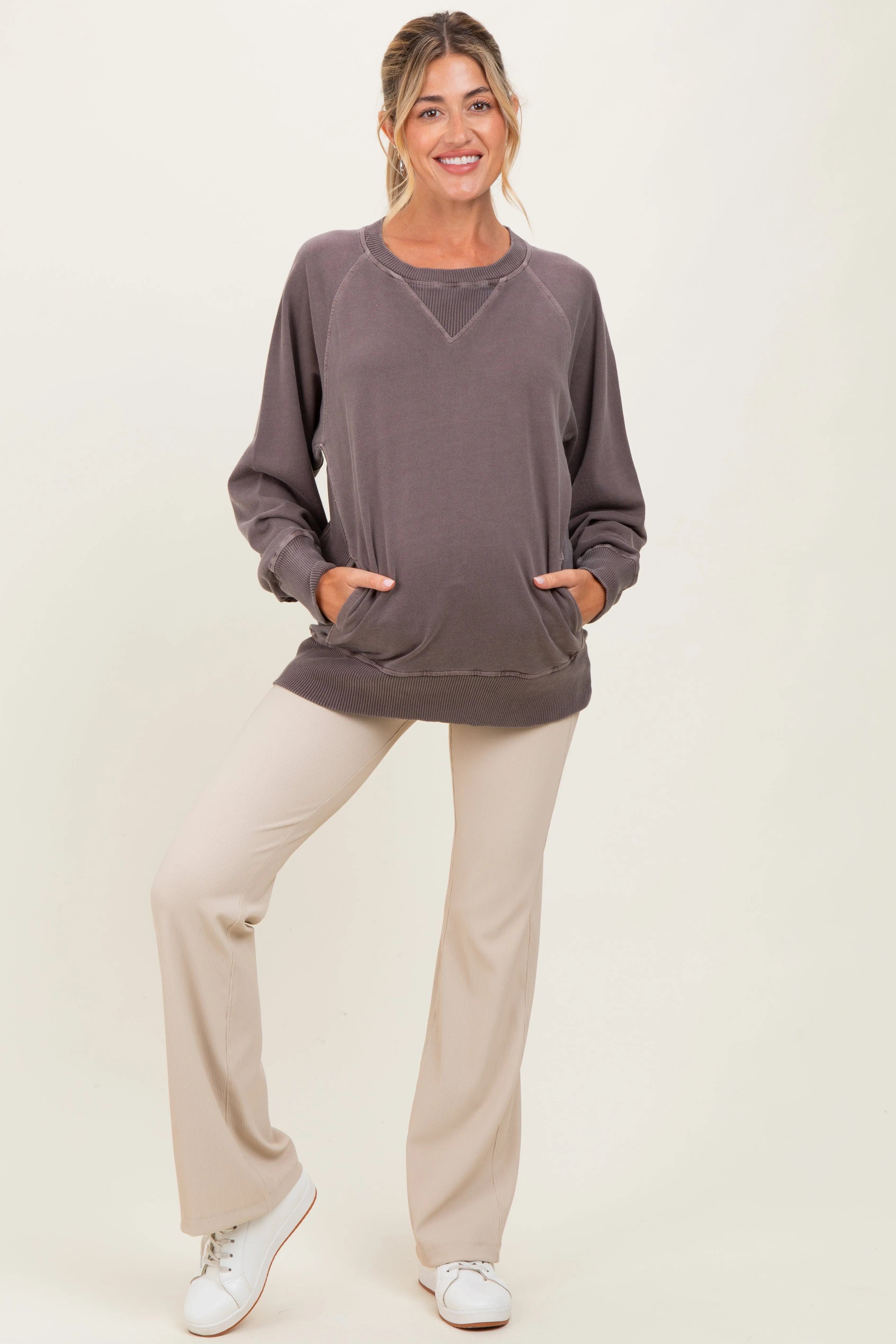 Mocha Vintage Wash French Terry Maternity Pullover sold by Pinkblush product image thumbnail 2