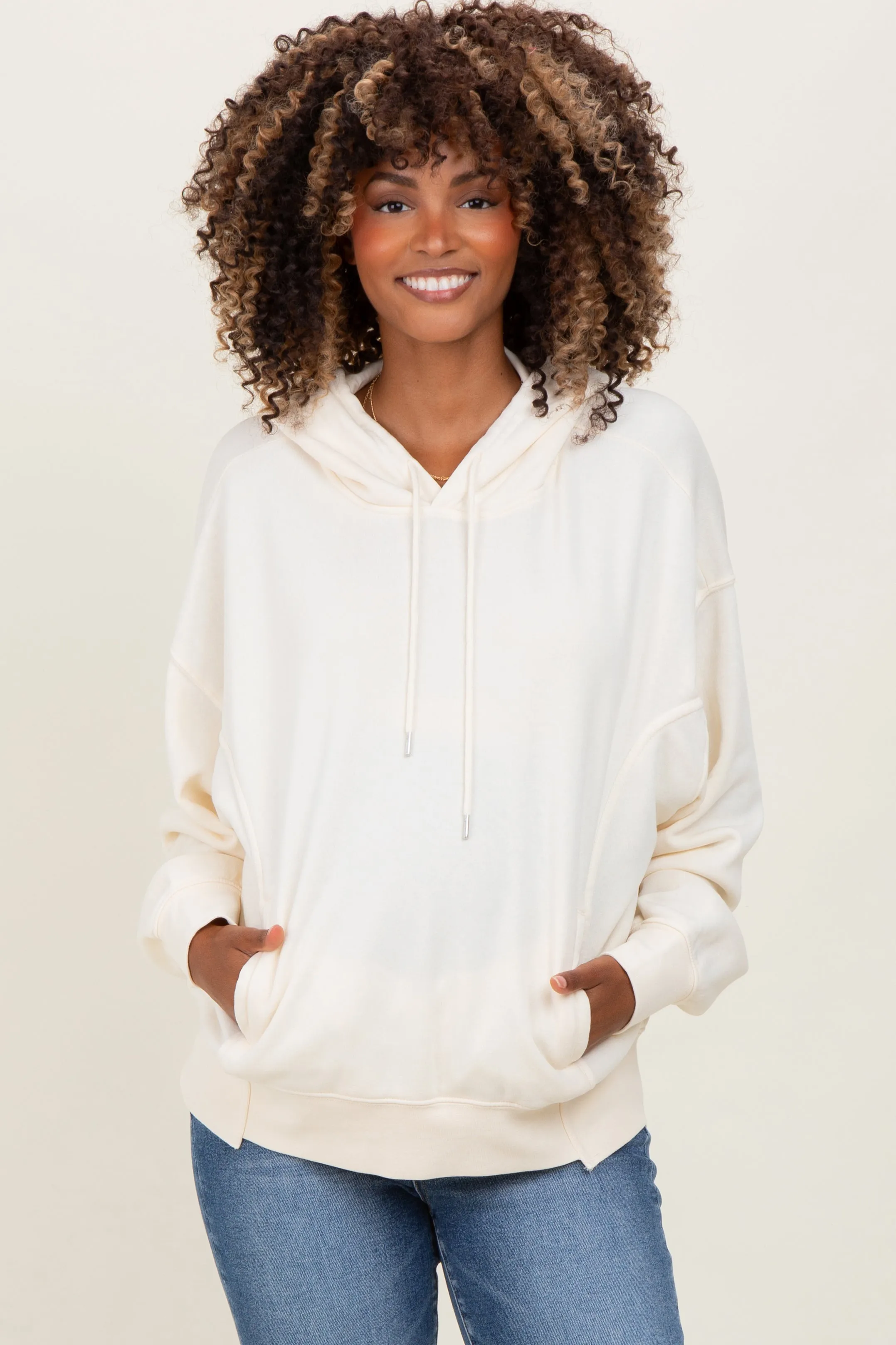 Cream Drop Shoulder Long Sleeve Oversized Maternity Hoodie sold by Pinkblush