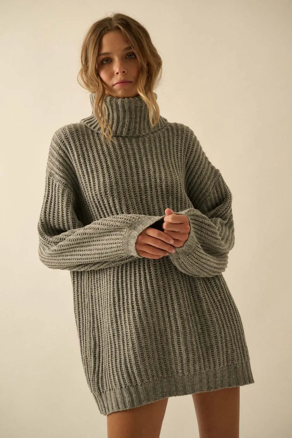 Grey Turtleneck Puff Sleeve Maternity Sweater Dress sold by Pinkblush product image thumbnail 5