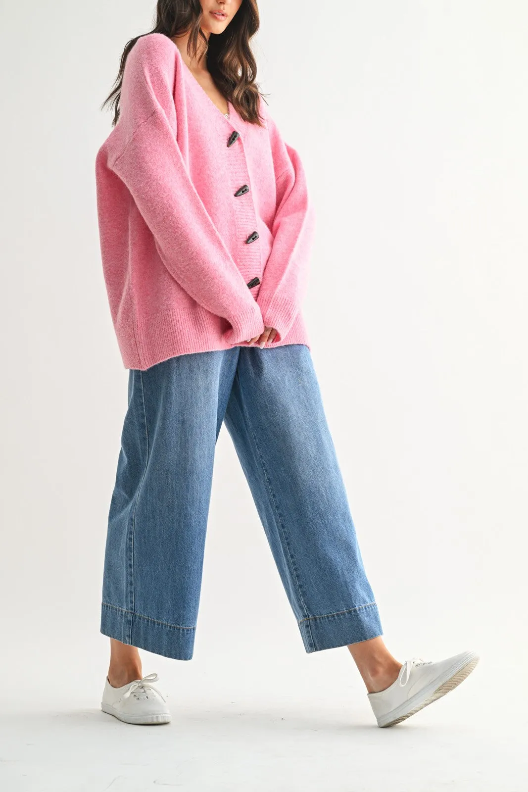 Pink Oversized Toggle Button Cardigan sold by Pinkblush product image thumbnail 2
