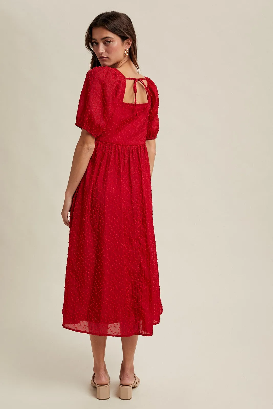 Red Swiss Dot Puff Sleeve Midi Dress sold by Pinkblush product image thumbnail 3