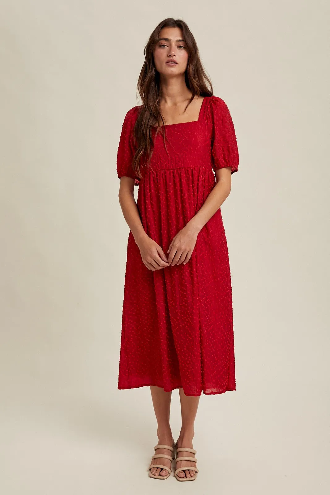 Red Swiss Dot Puff Sleeve Midi Dress sold by Pinkblush product image thumbnail 4