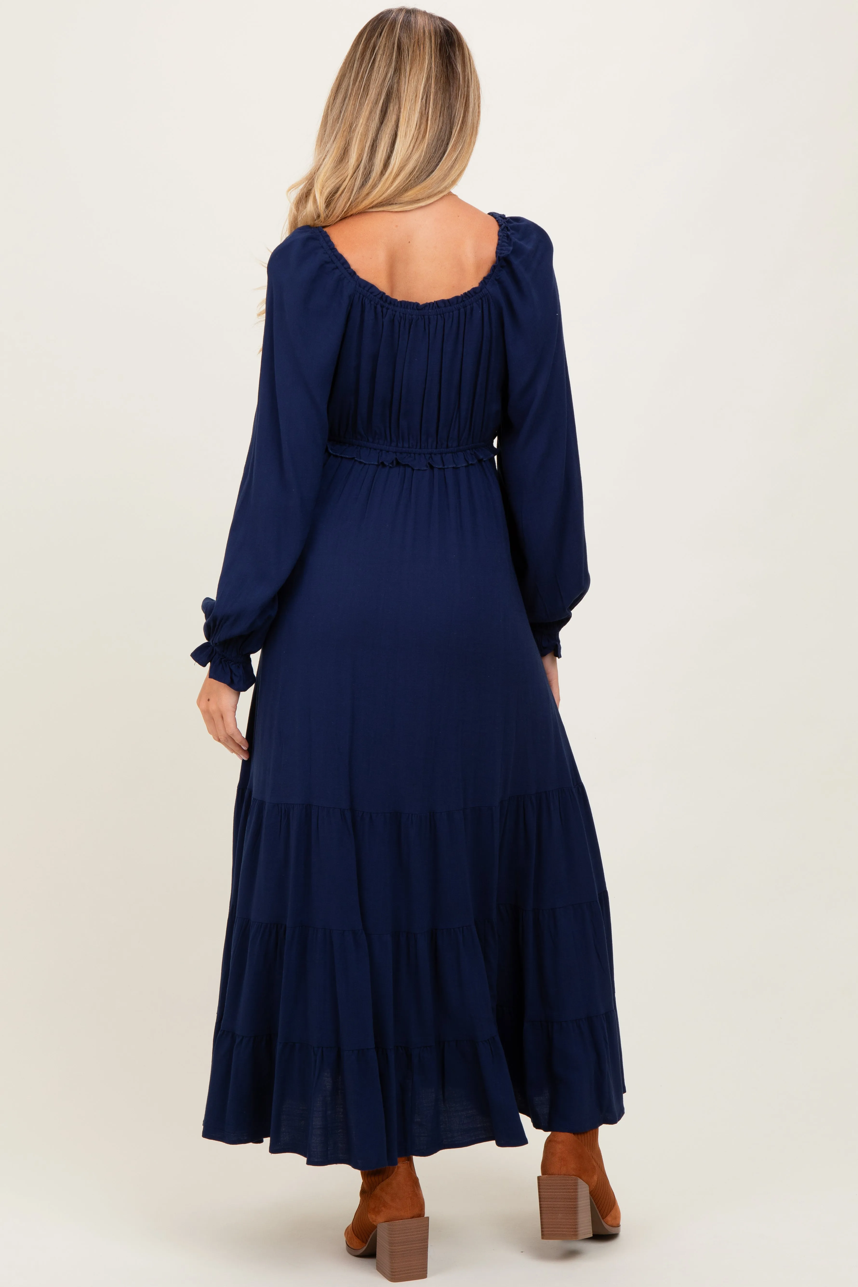 Navy Ruffled Fit And Flare Maternity Maxi Dress sold by Pinkblush product image thumbnail 4