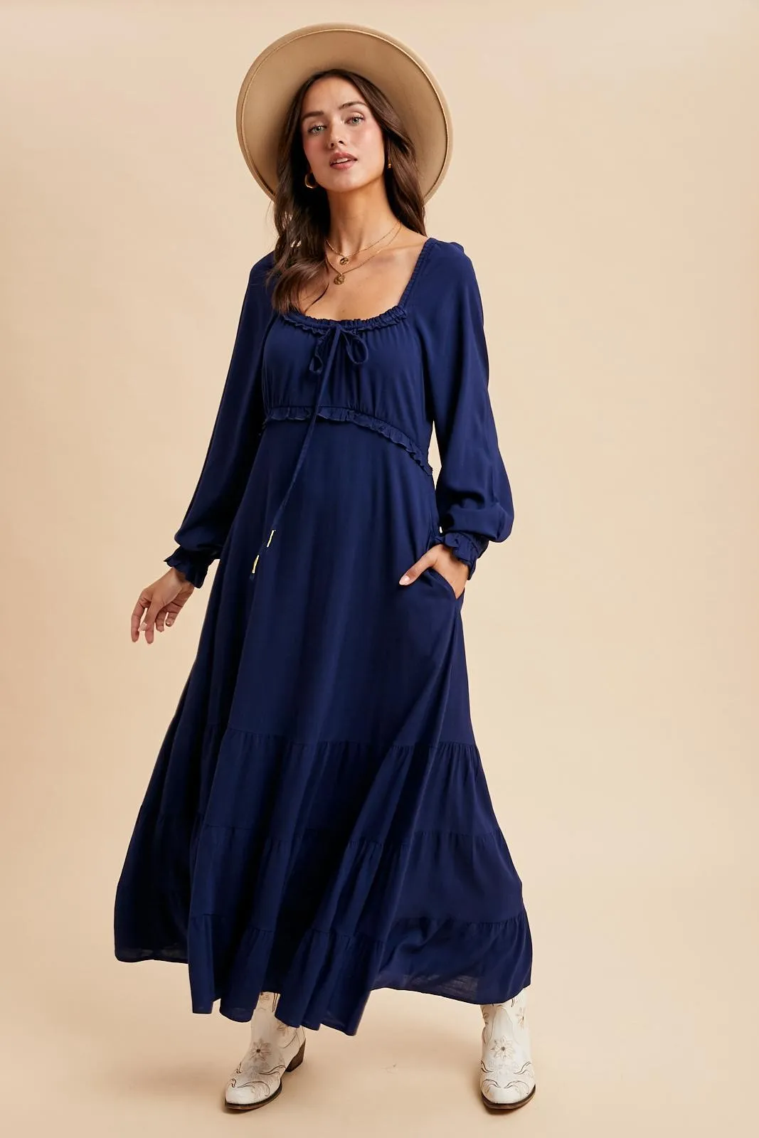 Navy Ruffled Fit And Flare Maternity Maxi Dress sold by Pinkblush product image thumbnail 5