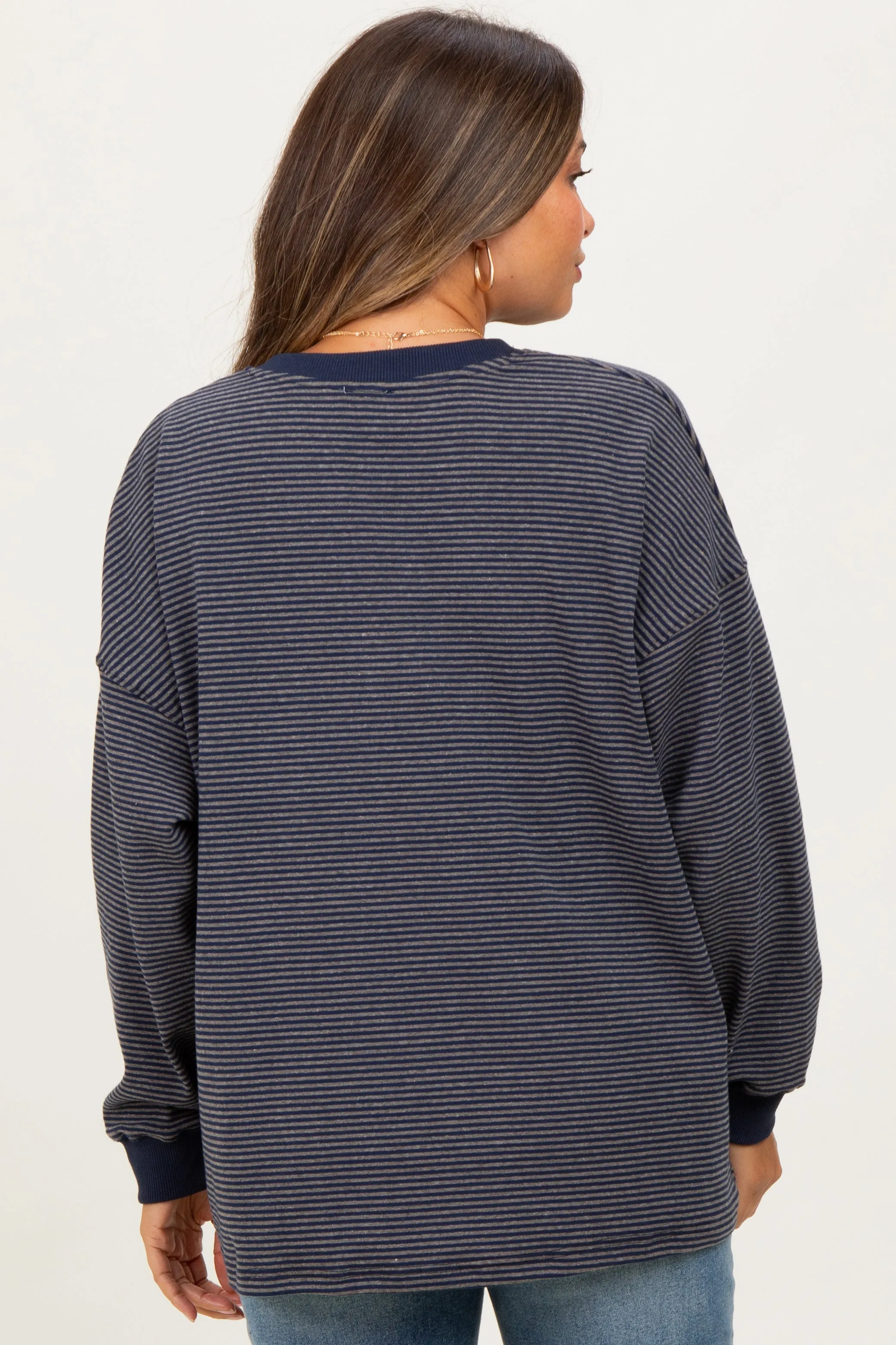 Navy Striped Oversized Button Up Maternity Pullover Top sold by Pinkblush product image thumbnail 4