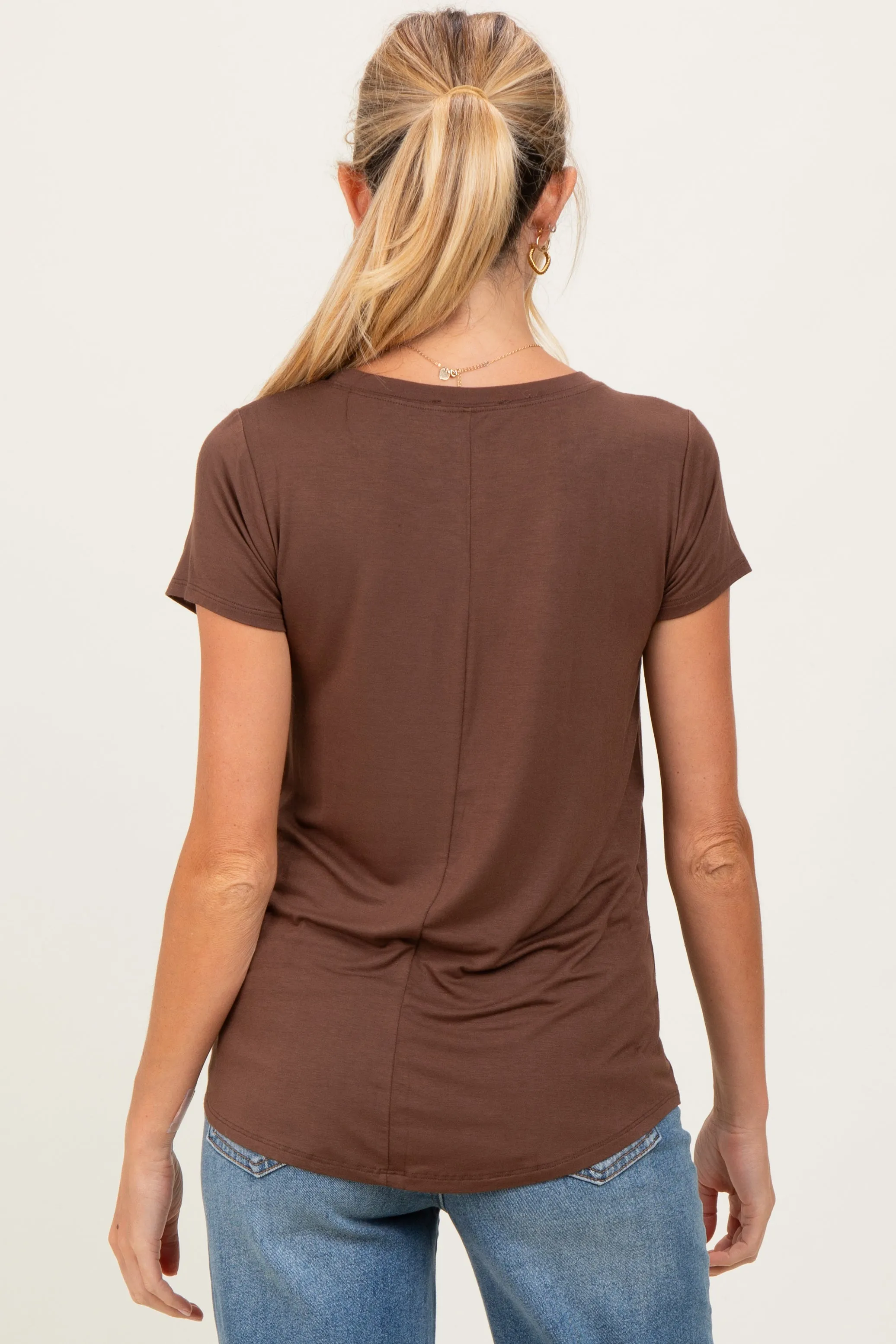 Brown Basic Short Sleeve Maternity Top sold by Pinkblush product image thumbnail 4