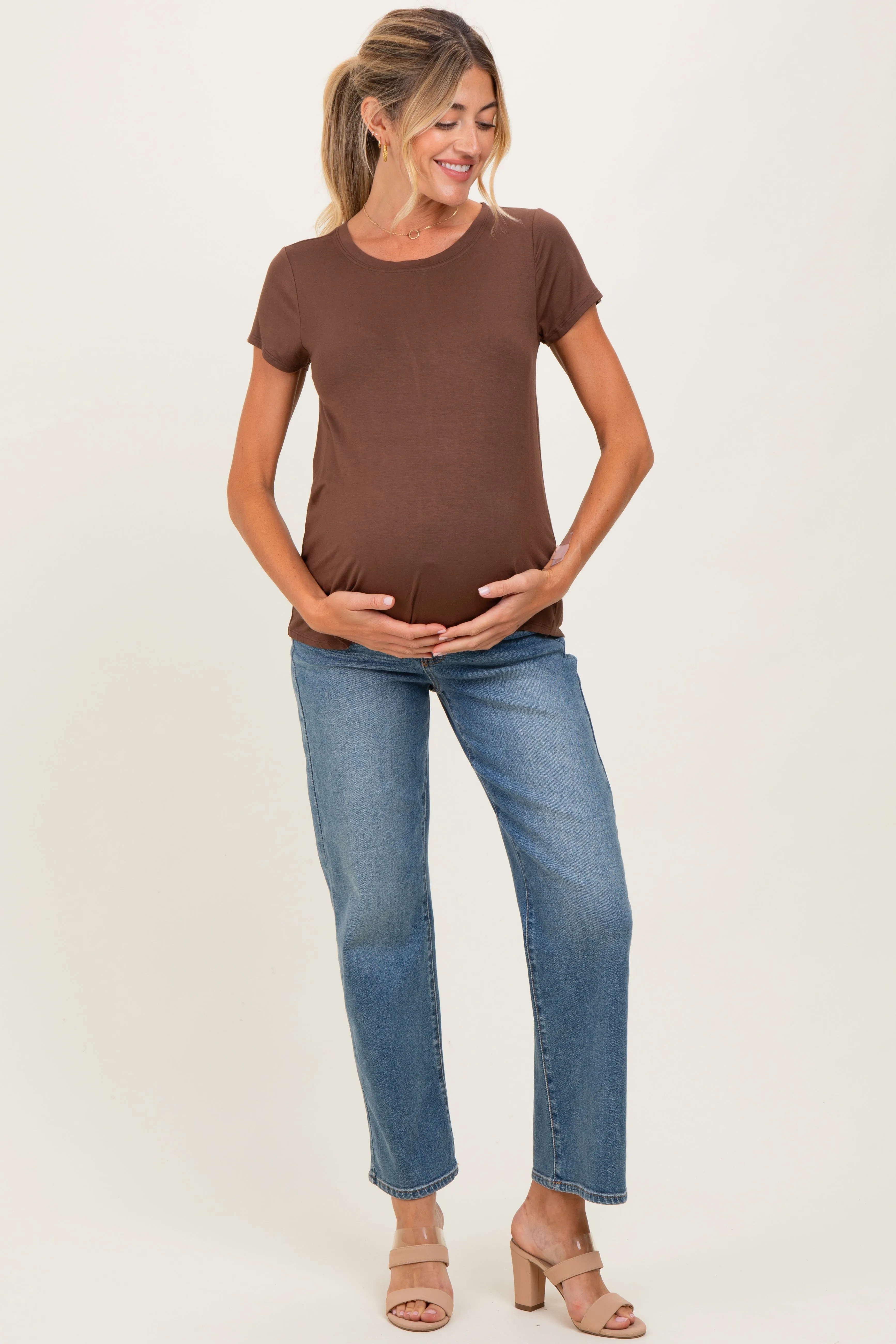 Brown Basic Short Sleeve Maternity Top sold by Pinkblush product image thumbnail 2