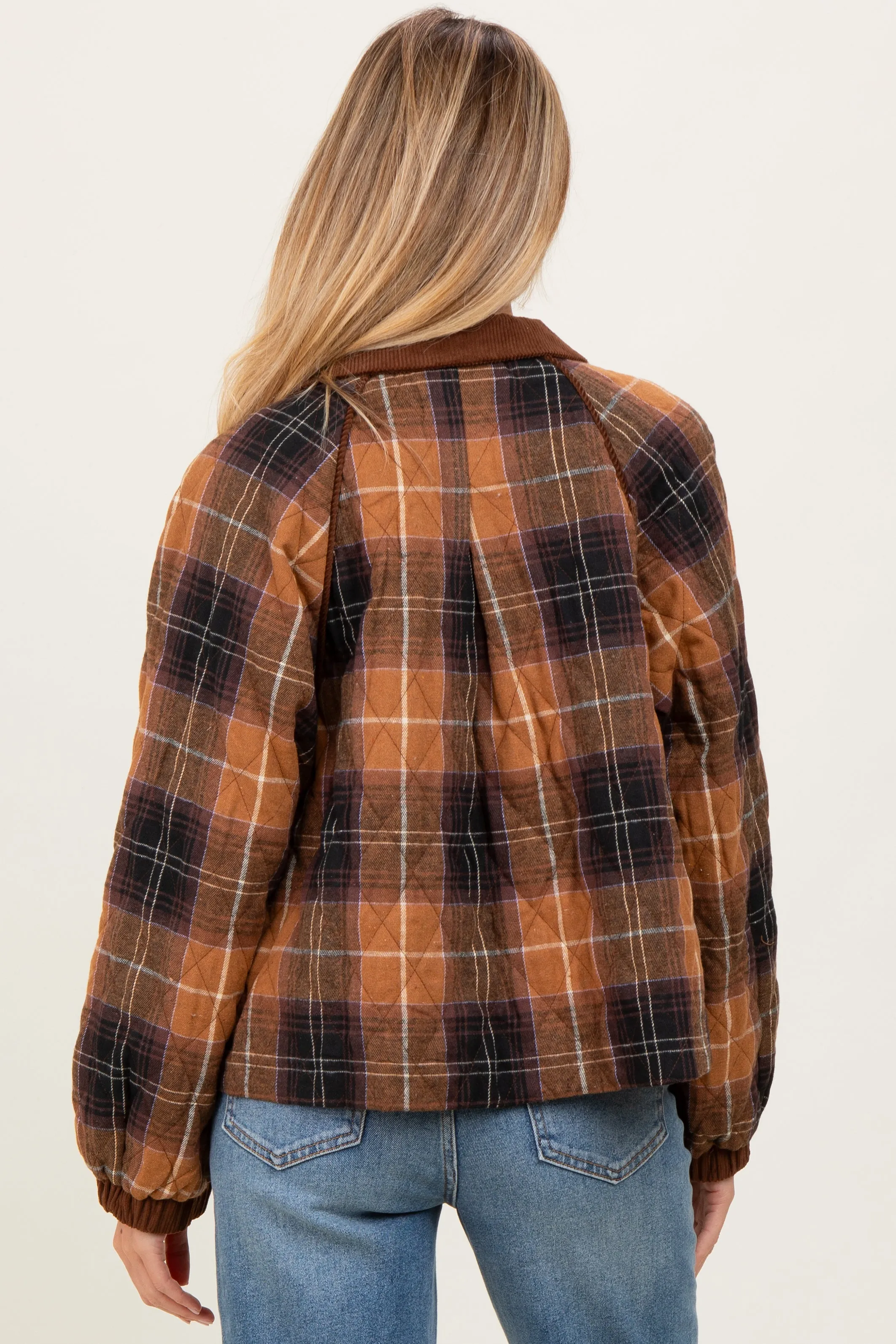 Brown Plaid Quilted Corduroy Contrast Maternity Jacket sold by Pinkblush product image thumbnail 4